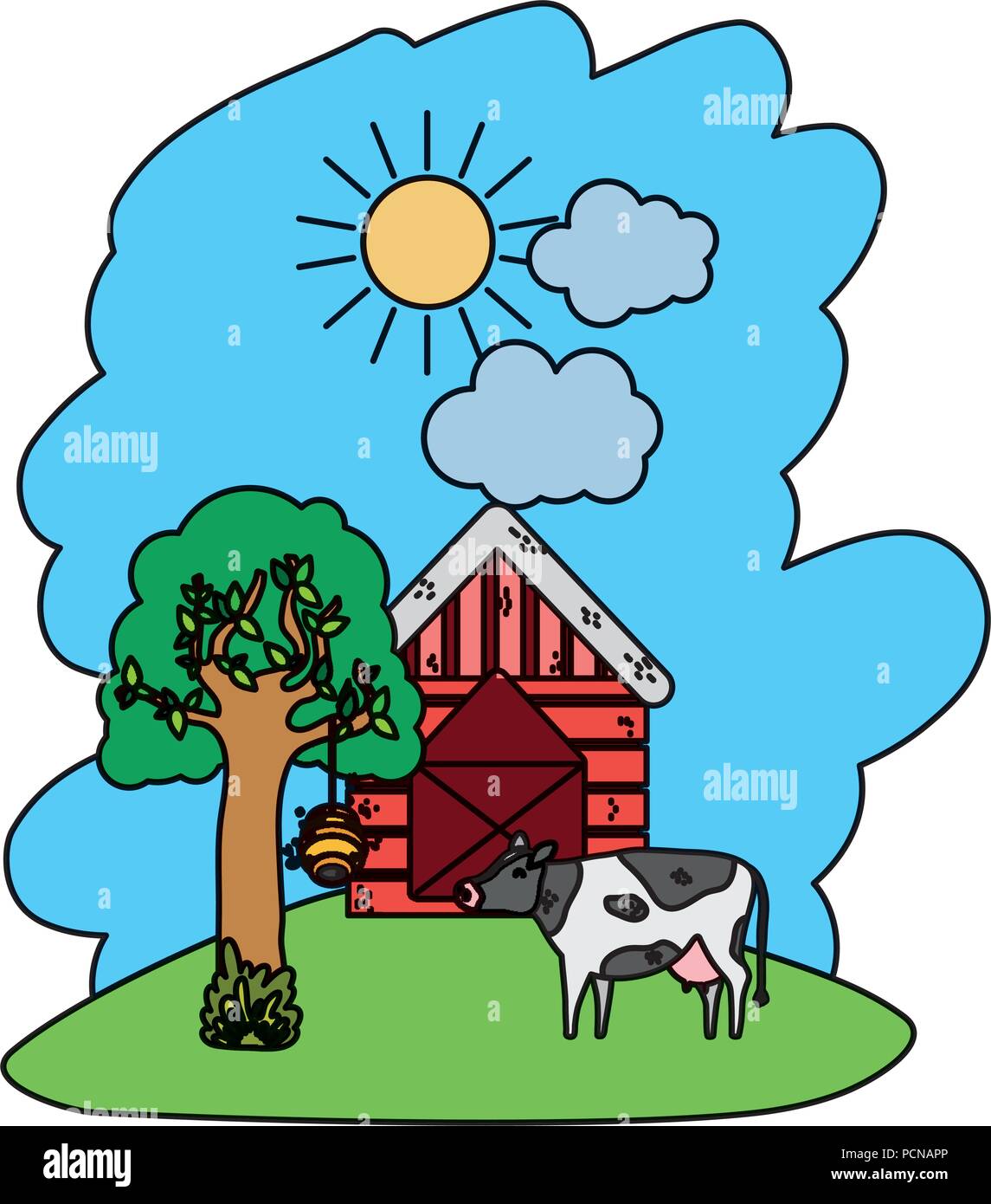 color house farm with cow animal and tree Stock Vector Image & Art - Alamy
