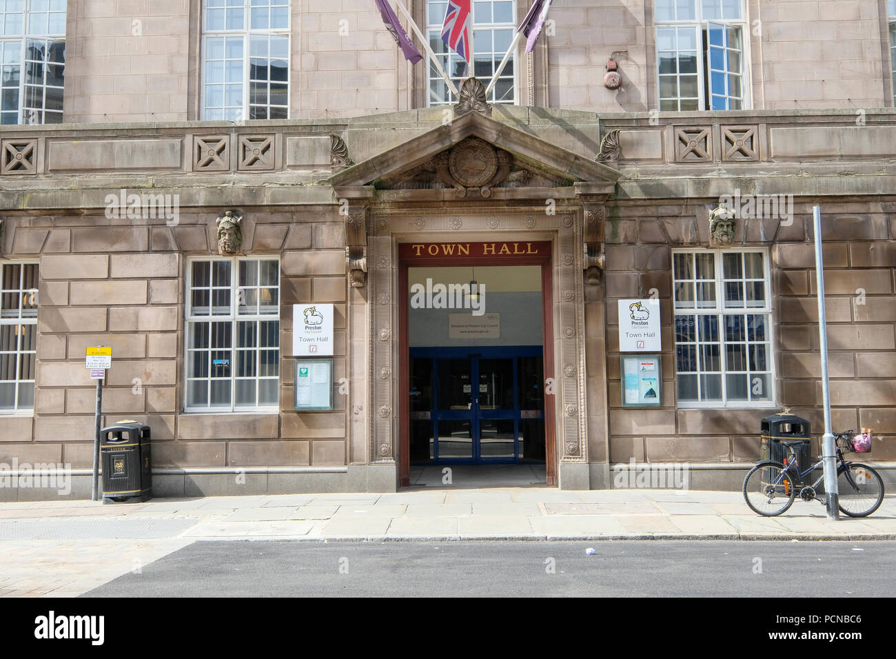 The entrance to Preston Town Hall Stock Photo Alamy