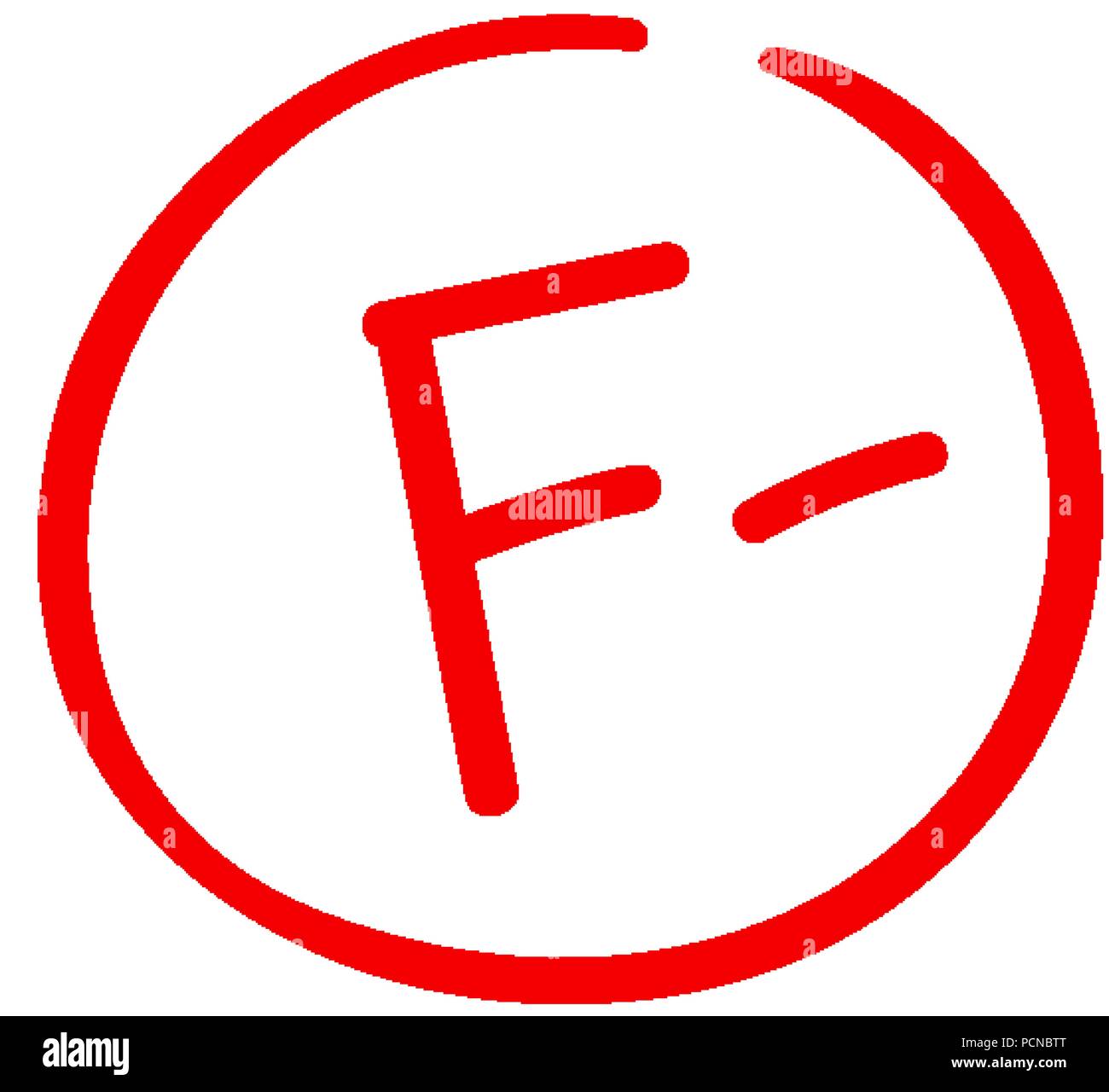 F minus examination result grade red latter mark Stock Vector