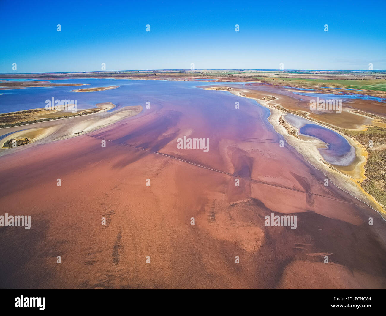 Aerial view of pink salt lake in Australia Stock Photo