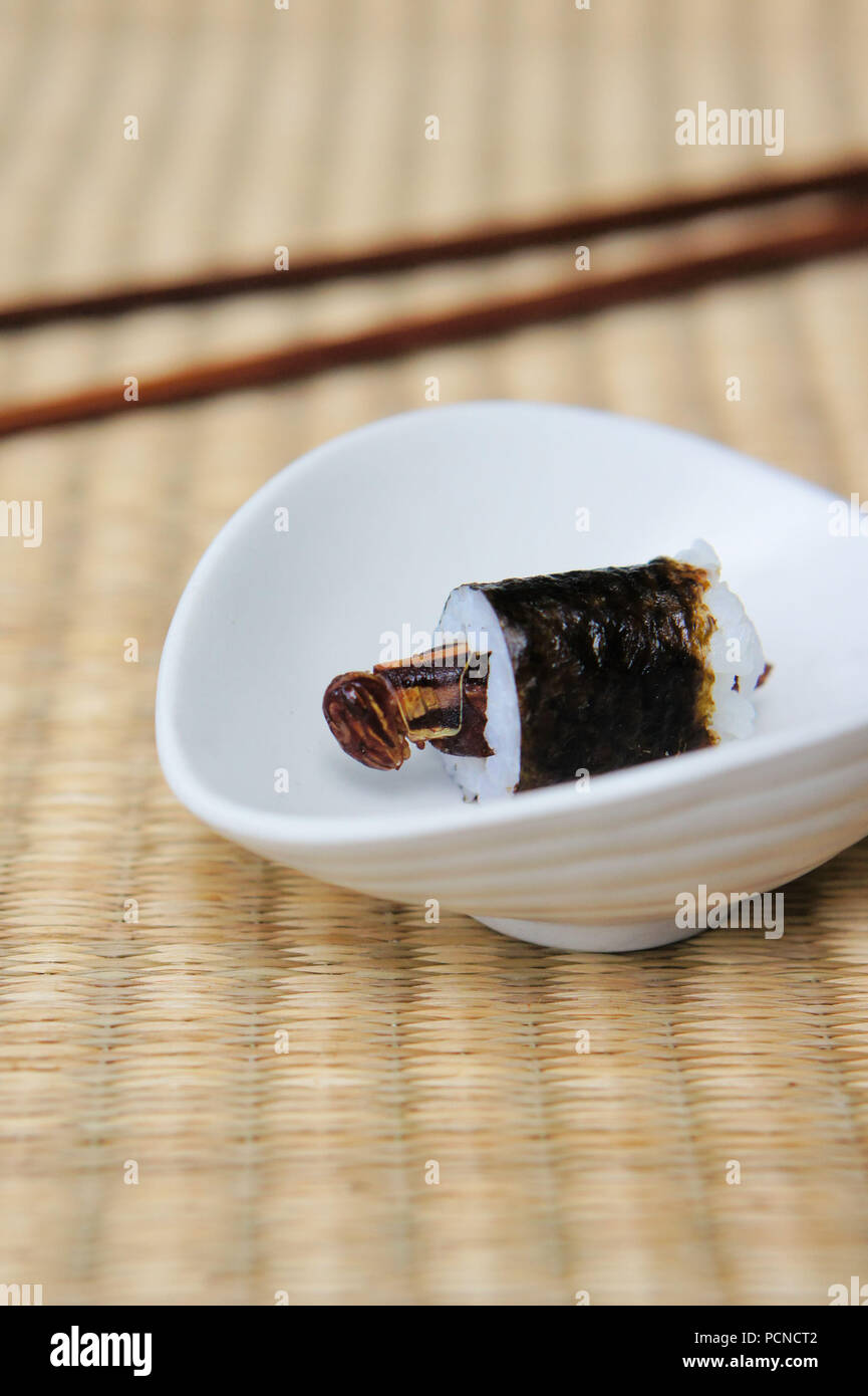 Grasshoppers, also known as chapulines, are often compared to sushi as the next extreme food trend Stock Photo