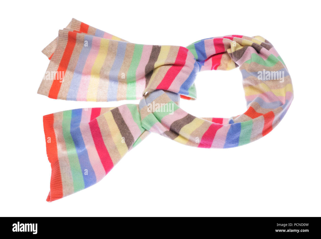 Striped scarf on a white background. Stock Photo