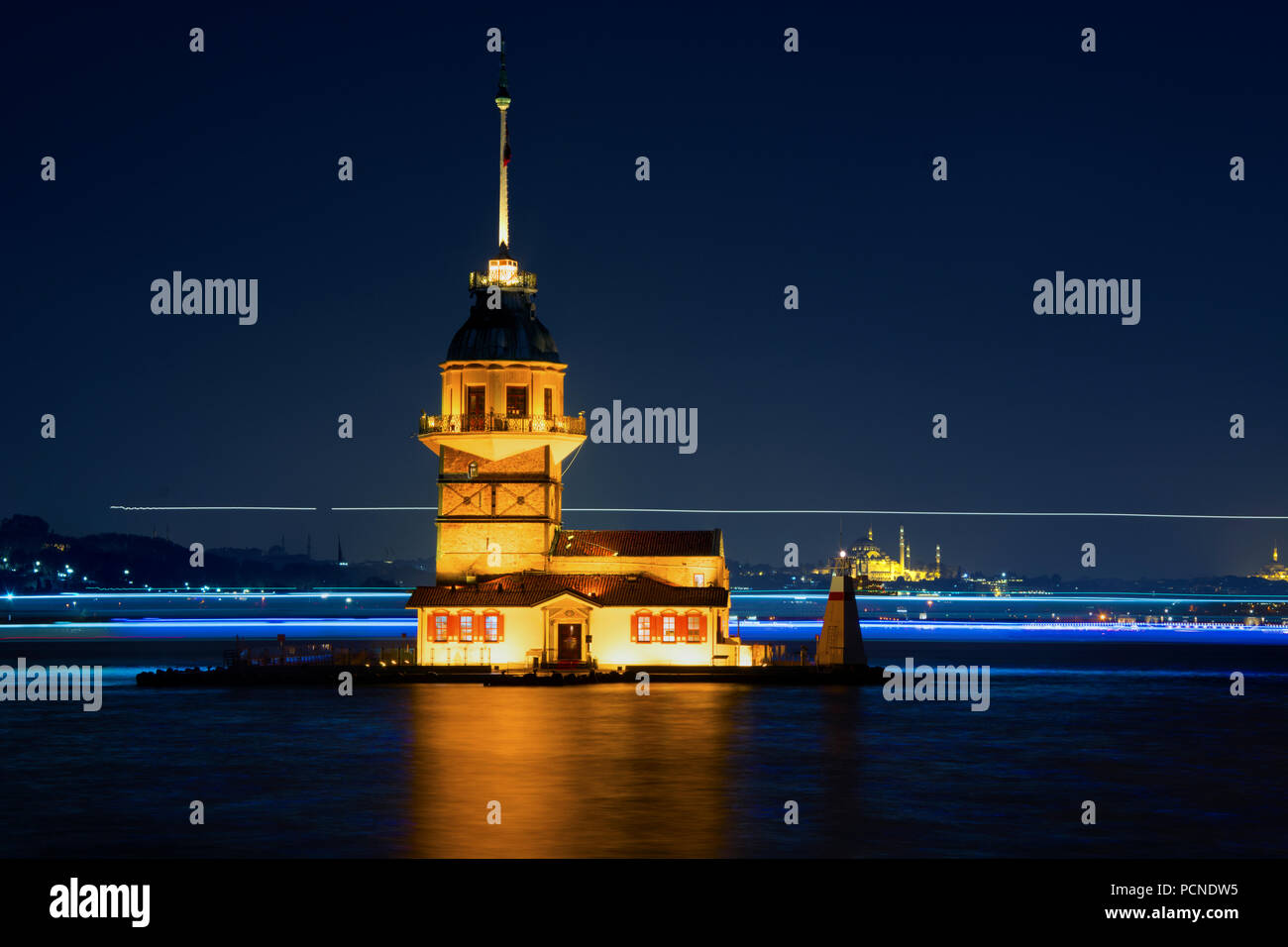 Maiden's Tower at nigh, Istanbul Stock Photo