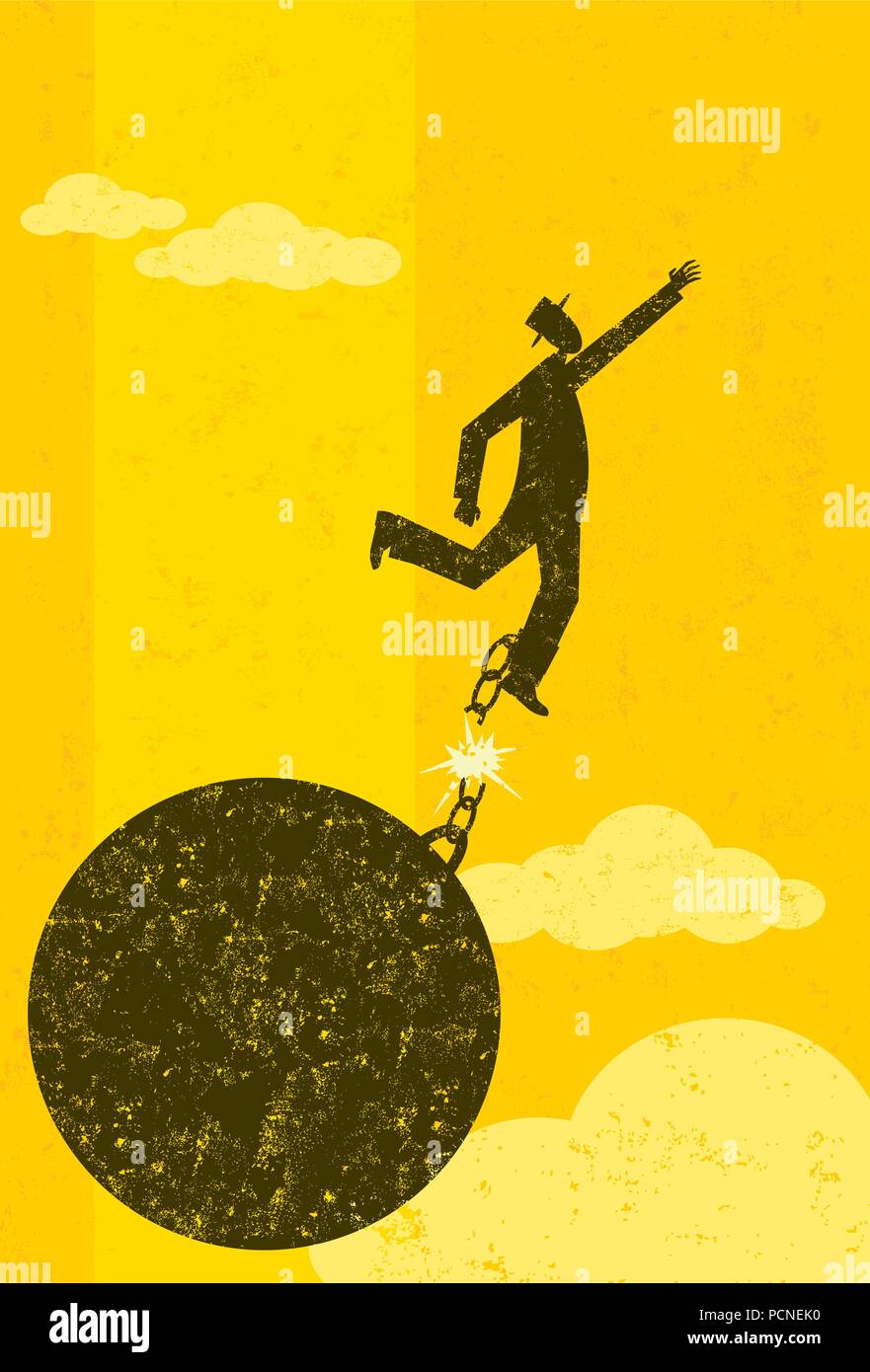 Breaking free from the ball and chain A businessman escaping from his ball  and chain. The man with ball & chain and the background are on separately l  Stock Vector Image &