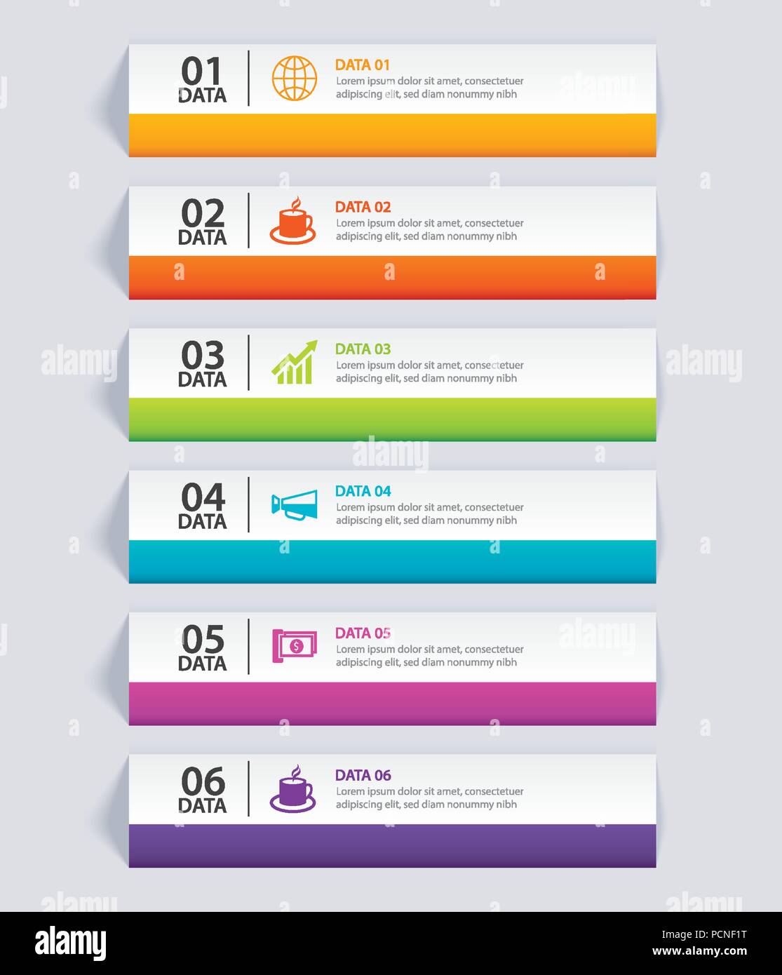 infographics tab in horizontal paper index with 6 data template index tab template