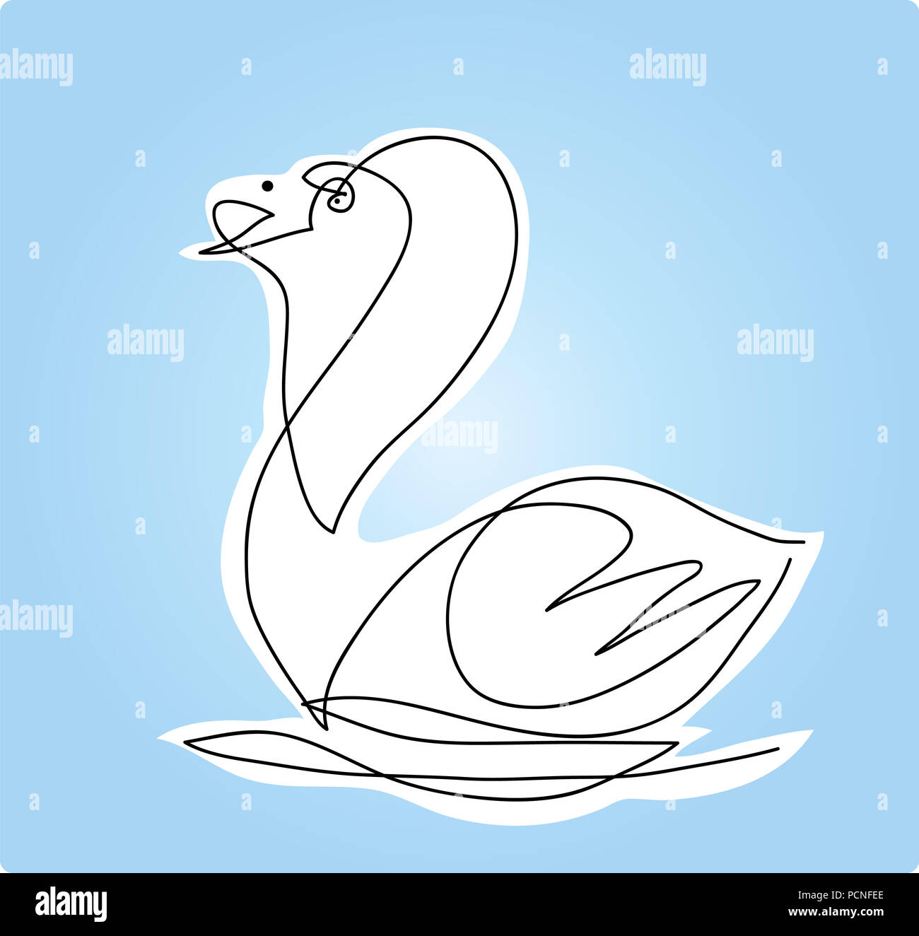 Swan in the lake. simple line drawing of swan swimming in the lake