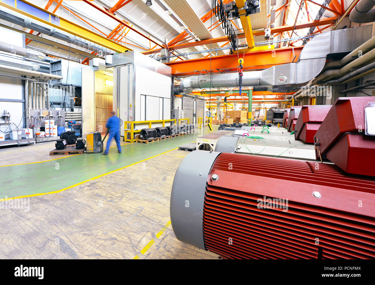 architecture and equipment of a factory for mechanical engineering: assembly of electric motors Stock Photo