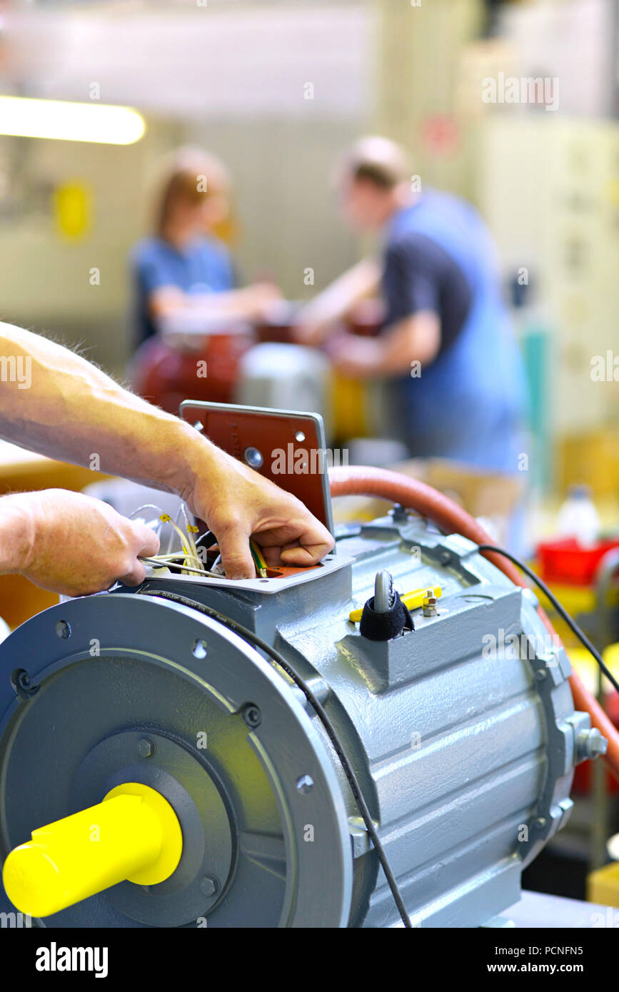 architecture and equipment of a factory for mechanical engineering: assembly of electric motors Stock Photo