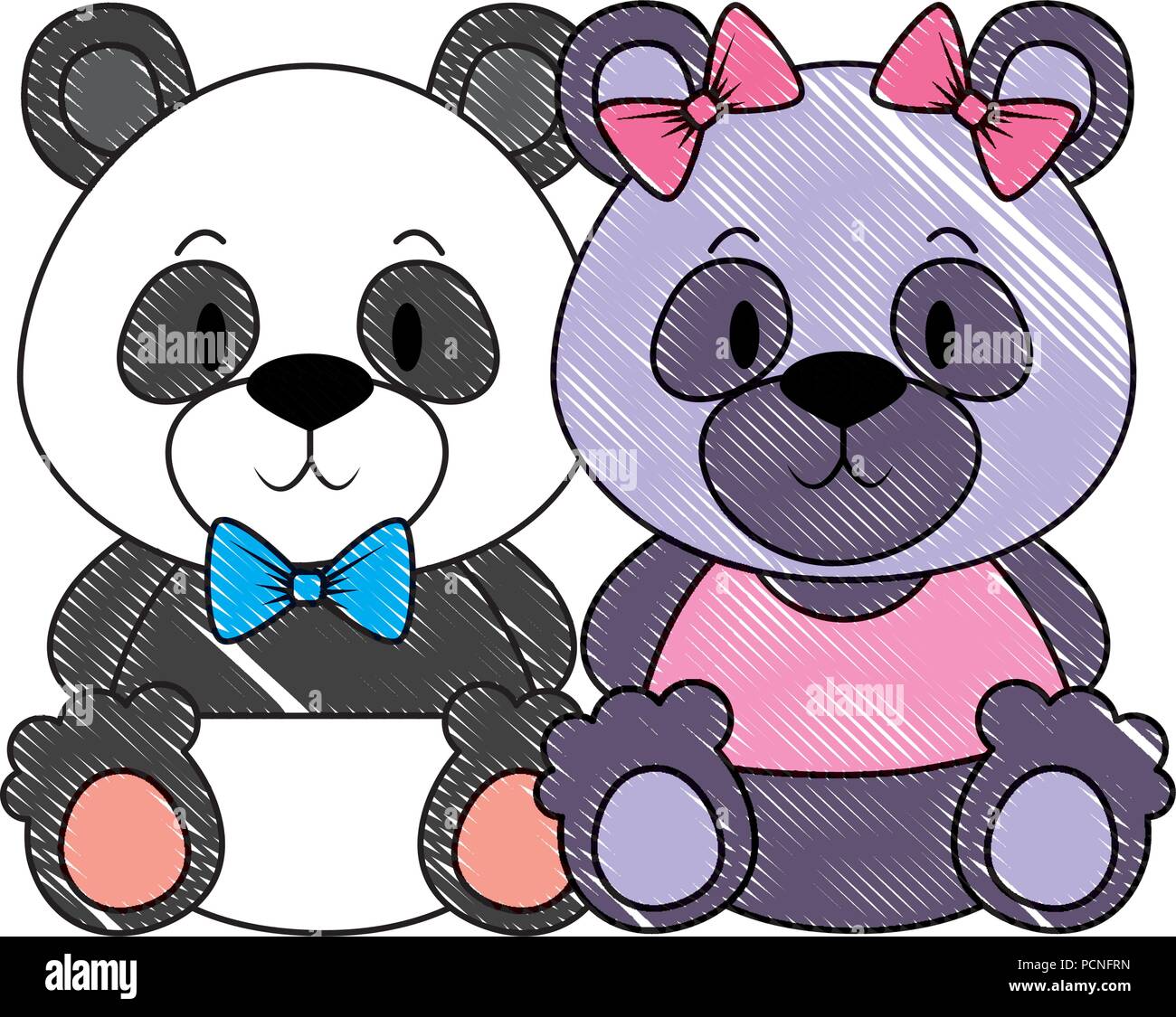cute and adorable bears panda couple characters vector illustration ...