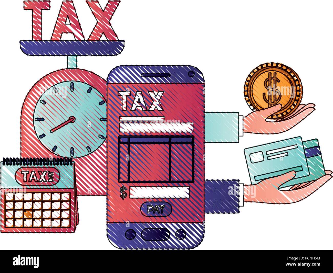 smartphone with tax on line and documents Stock Vector
