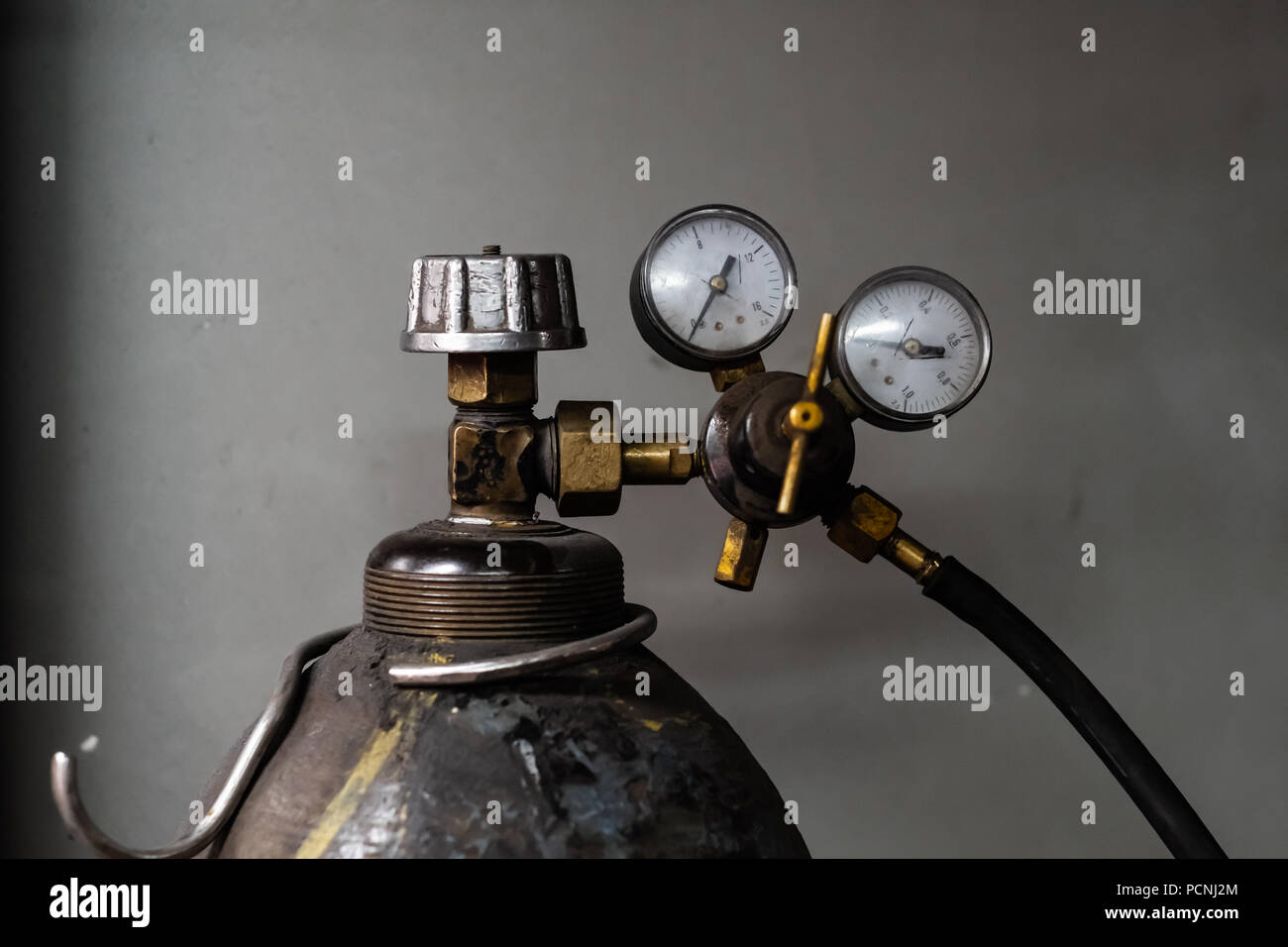 Vintage propane gas tank with pressure meters Stock Photo Alamy