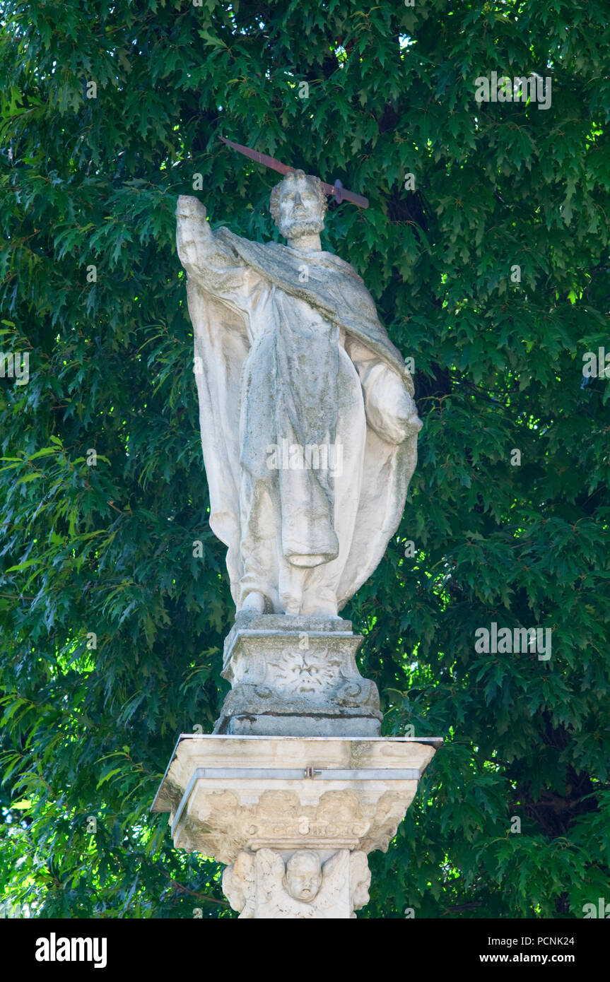 Italy, Lombardy, Milan, Piazza Sant Eustorgio Square, San Pietro Martire Statue Stock Photo