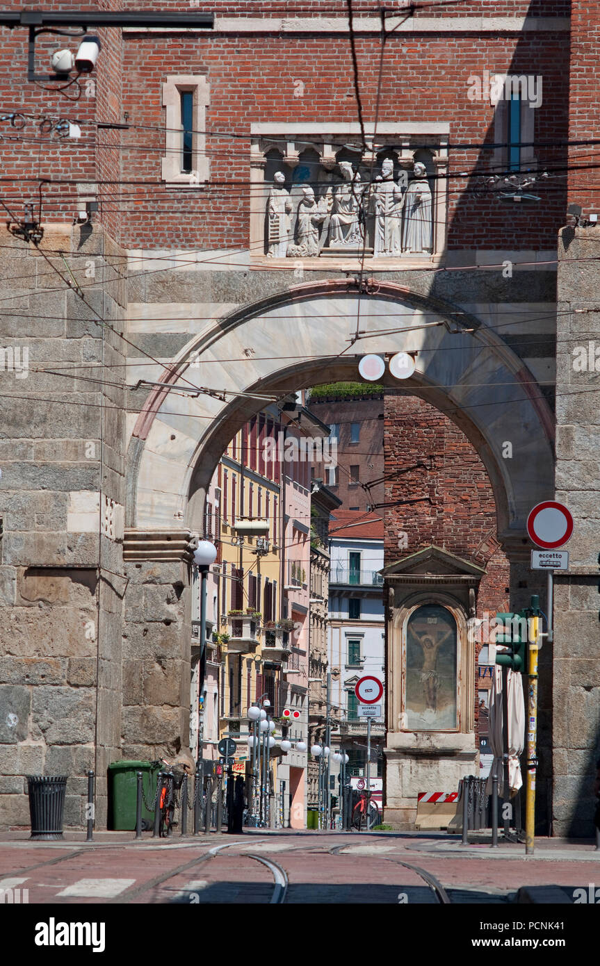 Italy, Lombardy, Milan, Porta Ticinese Medievale, Medieval City Gate Stock Photo