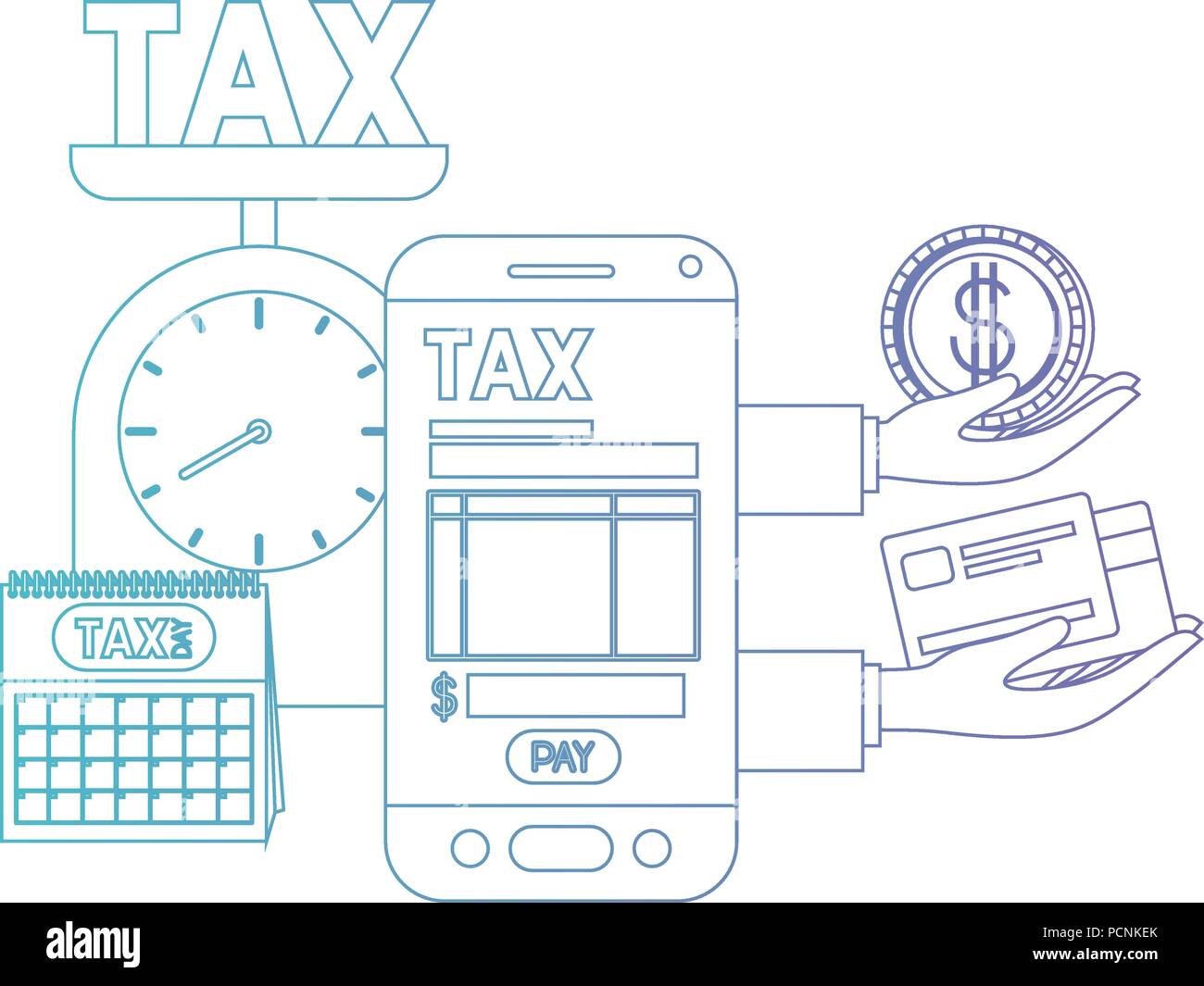 smartphone with tax on line and documents Stock Vector