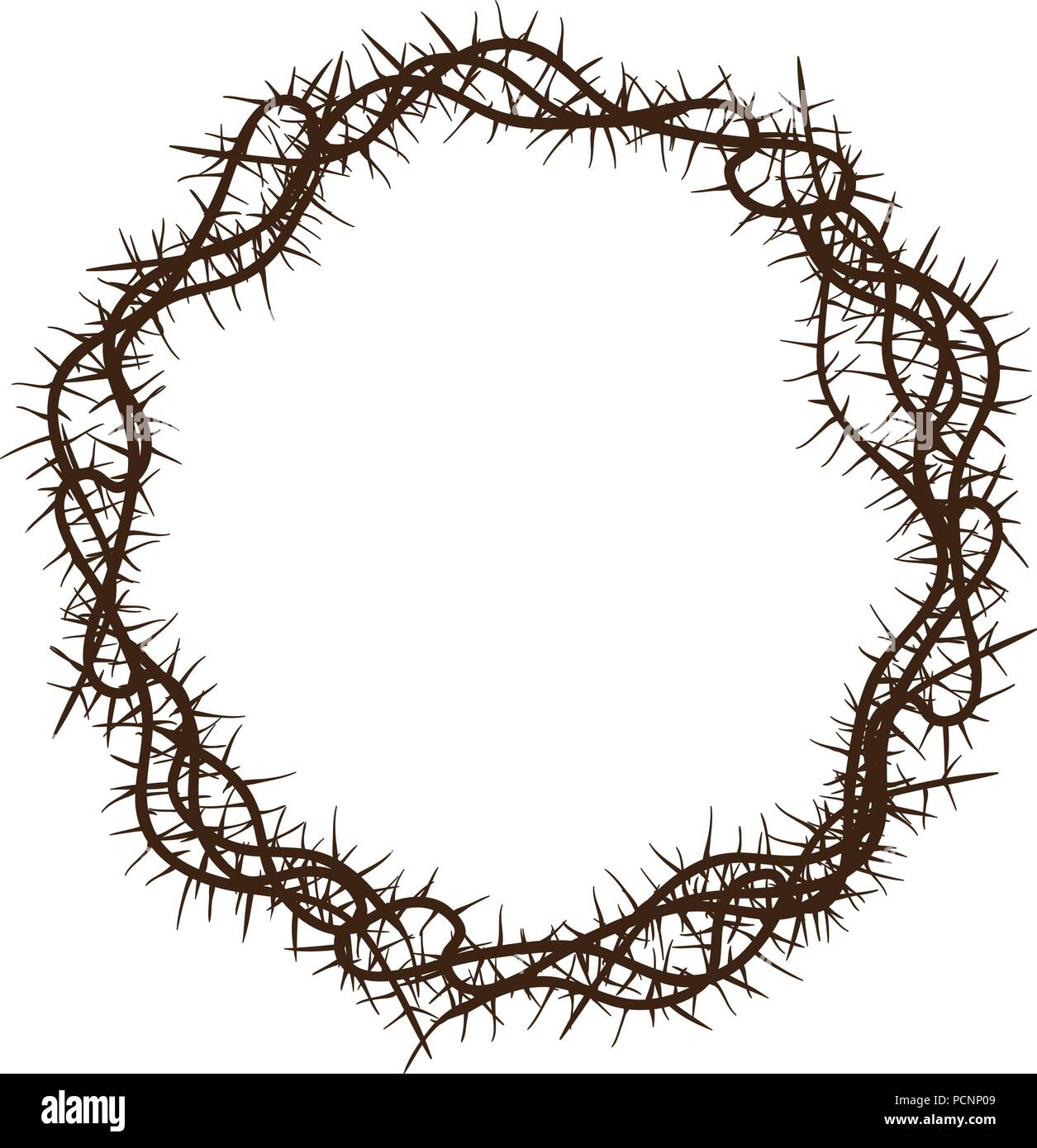 A vector illustration of brown crown of thorns. Jesus crown. Spines, briars, prickles. Stock Vector