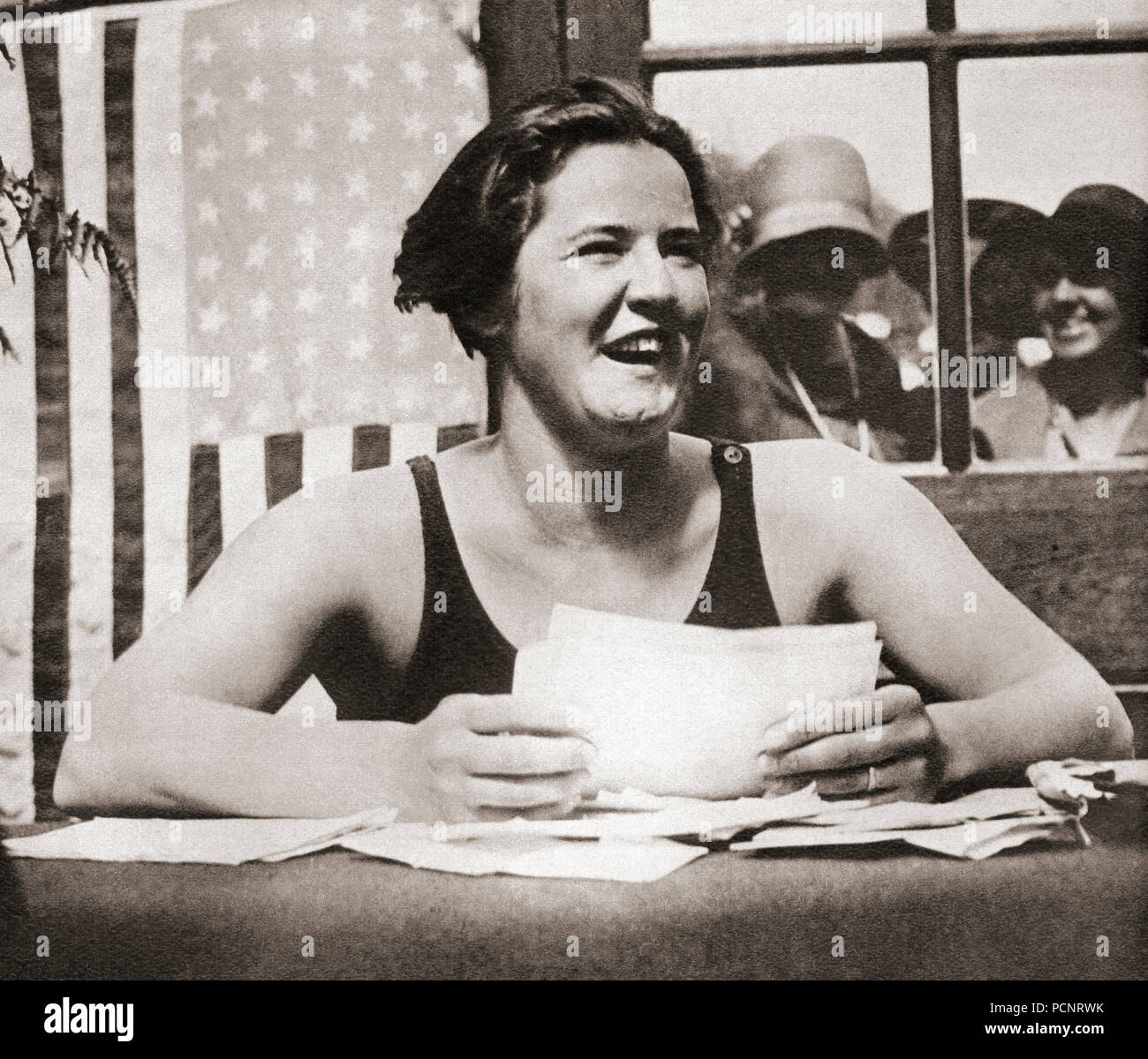Gertrude Caroline Ederle, 1905 –  2003.  American competition swimmer, Olympic champion, and former world record-holder in five events.  From These Tremendous Years, published 1938. Stock Photo