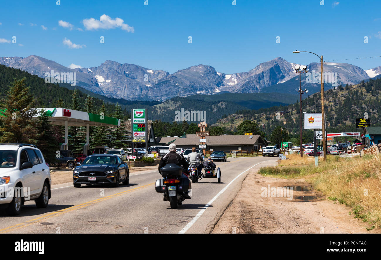 ESTES PARK, CO, USA17 JULY 18 US 64 coming into Estes Park, with the