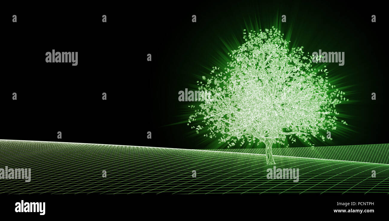 Digital Tree Growing on a Virtual Landscape Stock Photo - Alamy