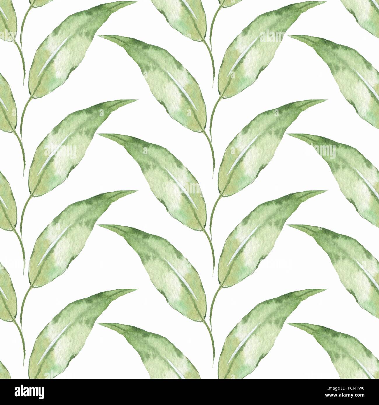 Floral pattern. Seamless background with green watercolor leaves Stock ...