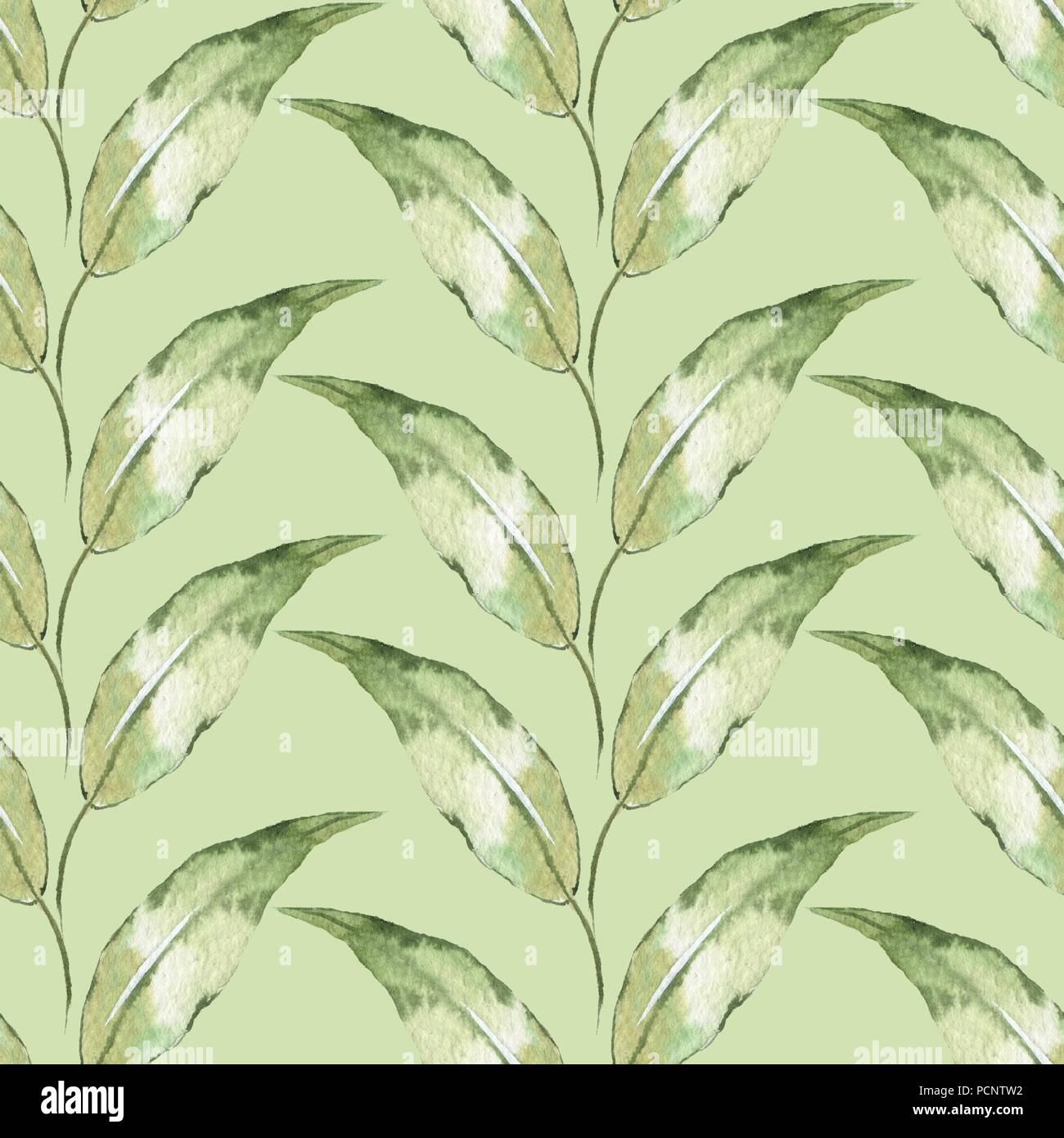 Floral pattern. Seamless background with green watercolor leaves Stock ...