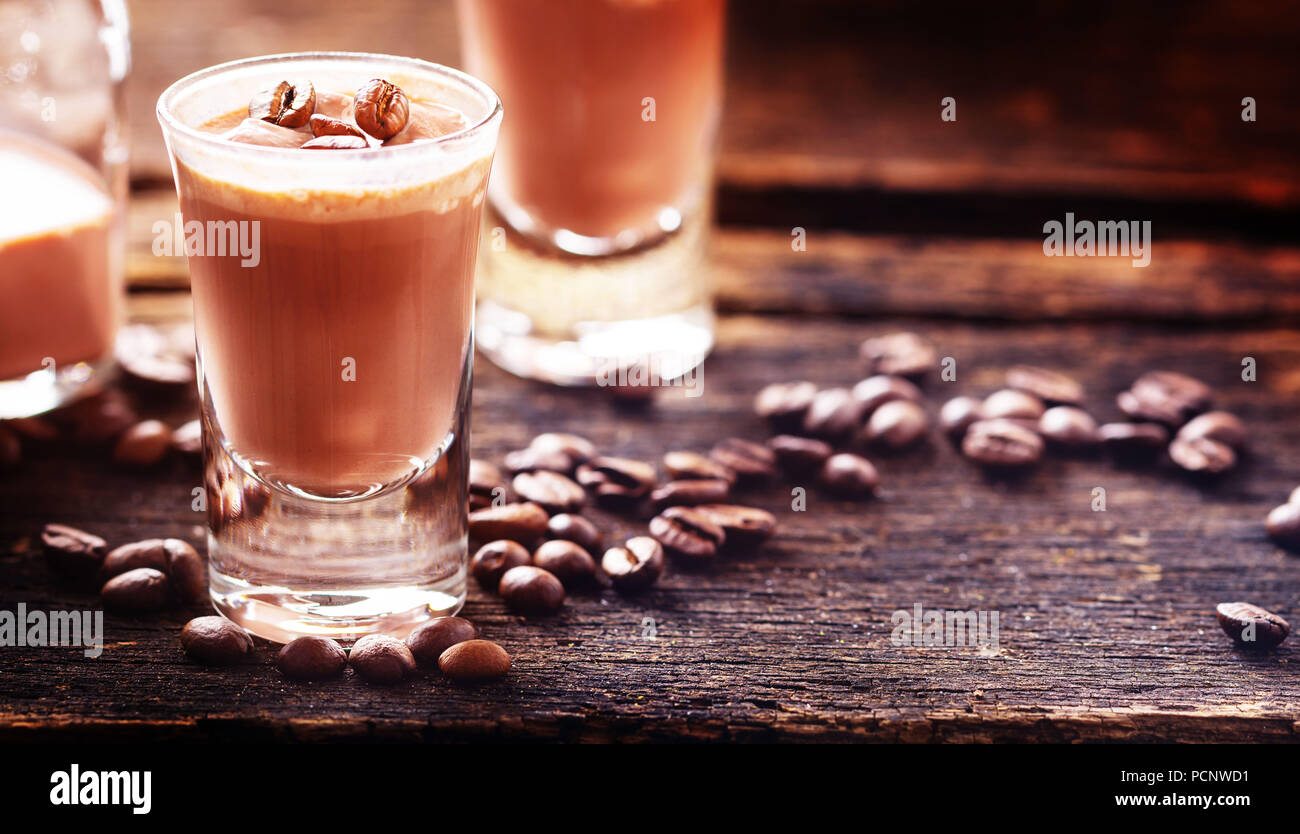 Coffee liqueur,cream liqueur,cocoa liqueur,coffee beans Stock Photo Alamy