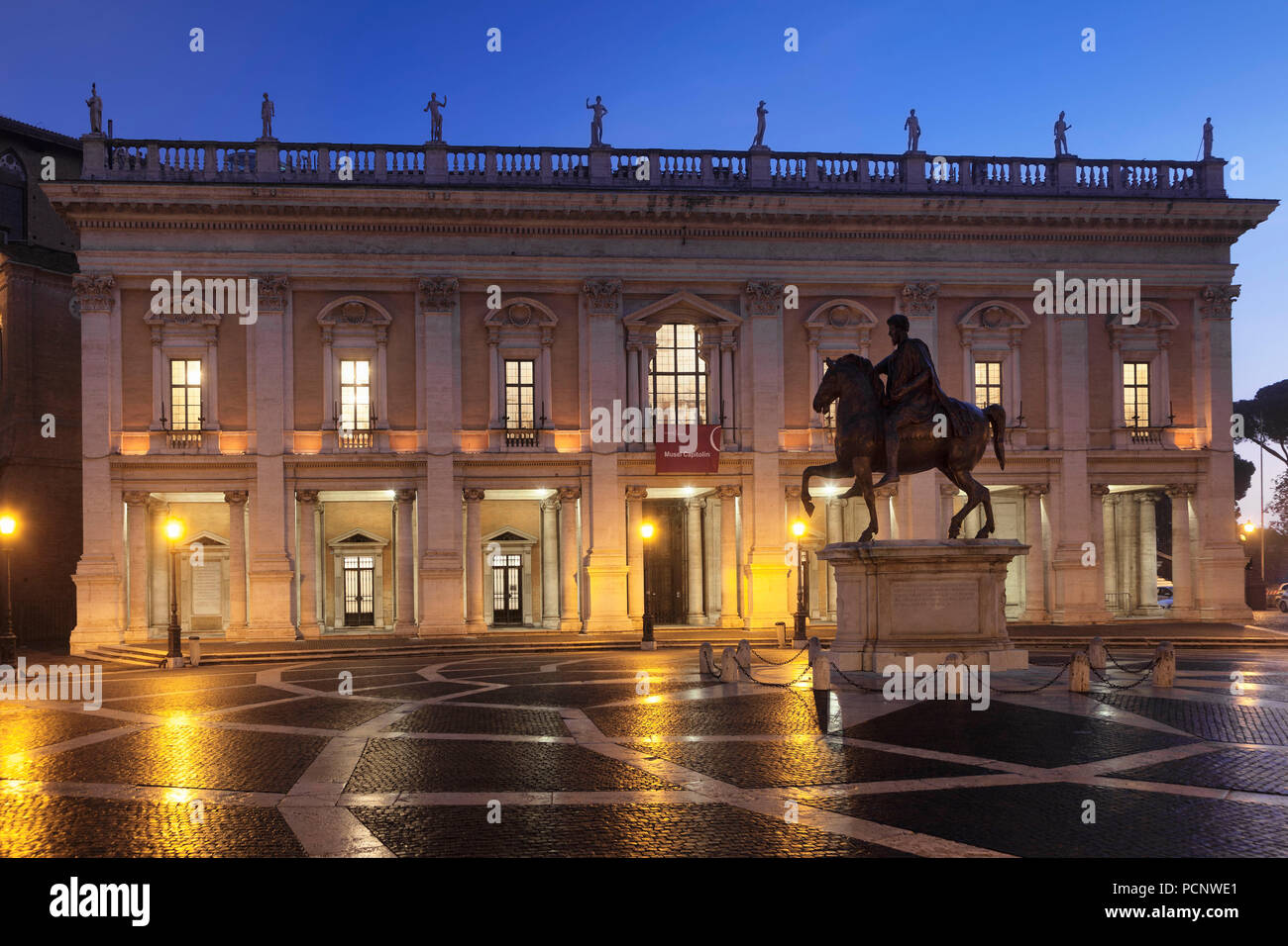 Capitol Square (Piazza di Campidoglio),Capitoline Museums,Marc Aurel Equestrian Statue,Rome,Lazio,Italy Stock Photo