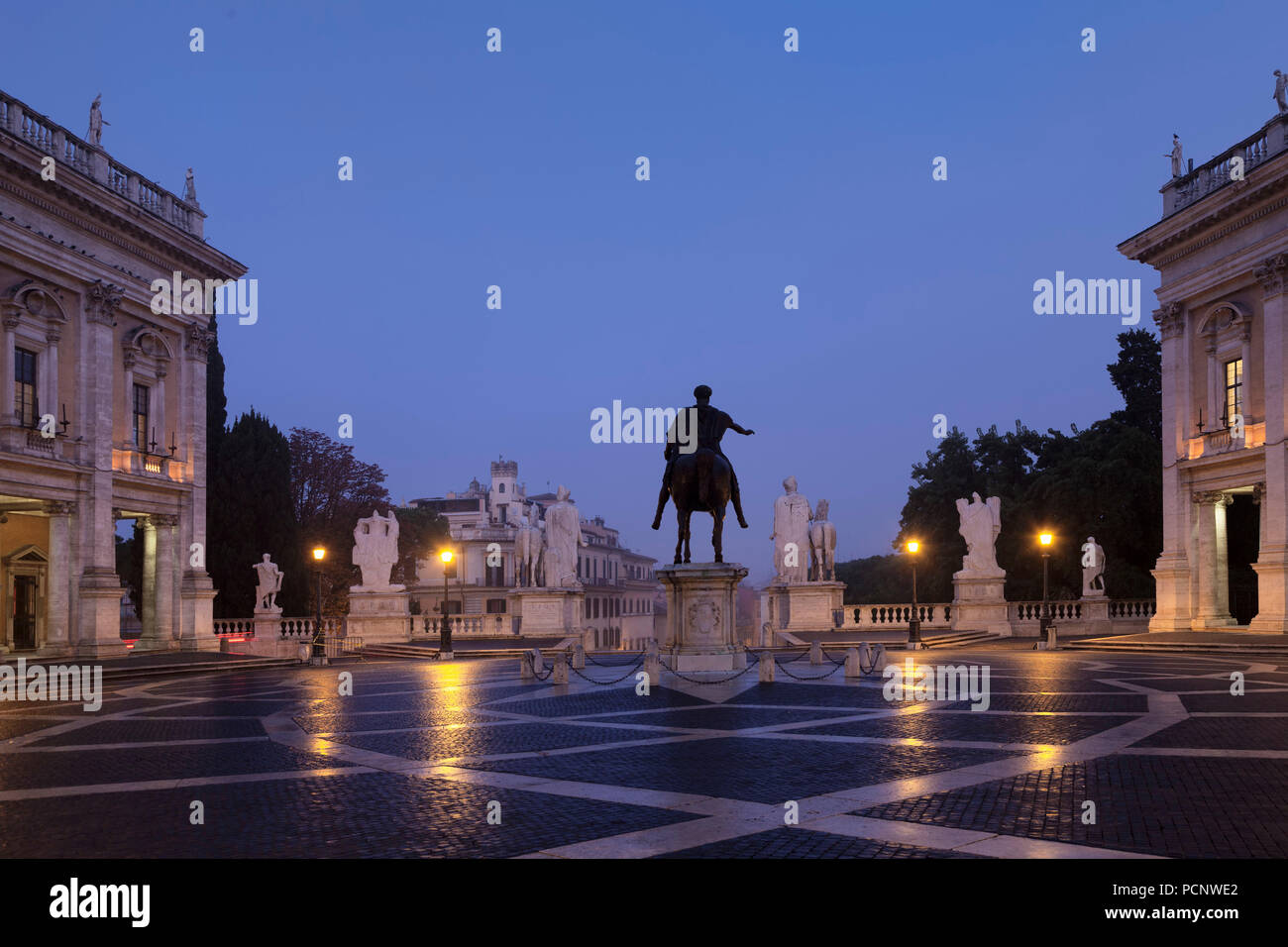Capitol Square (Piazza di Campidoglio),Capitoline Museums,Marc Aurel Equestrian Statue,Rome,Lazio,Italy Stock Photo
