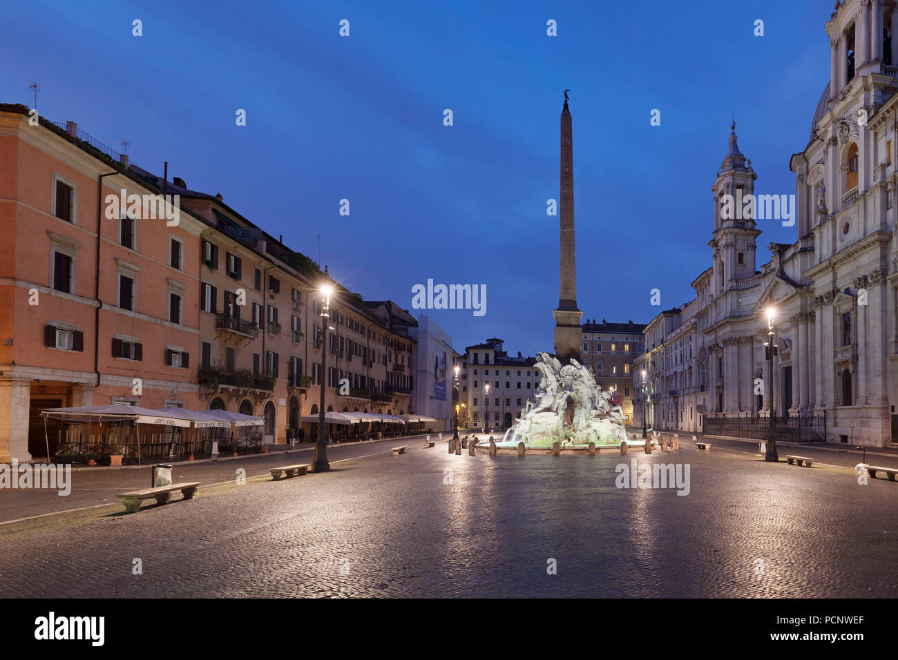 Fontana dei Quattro Fiumi,Four Rivers Fountain,architect Bernini,Piazza Navona,Rome,Lazio,Italy Stock Photo