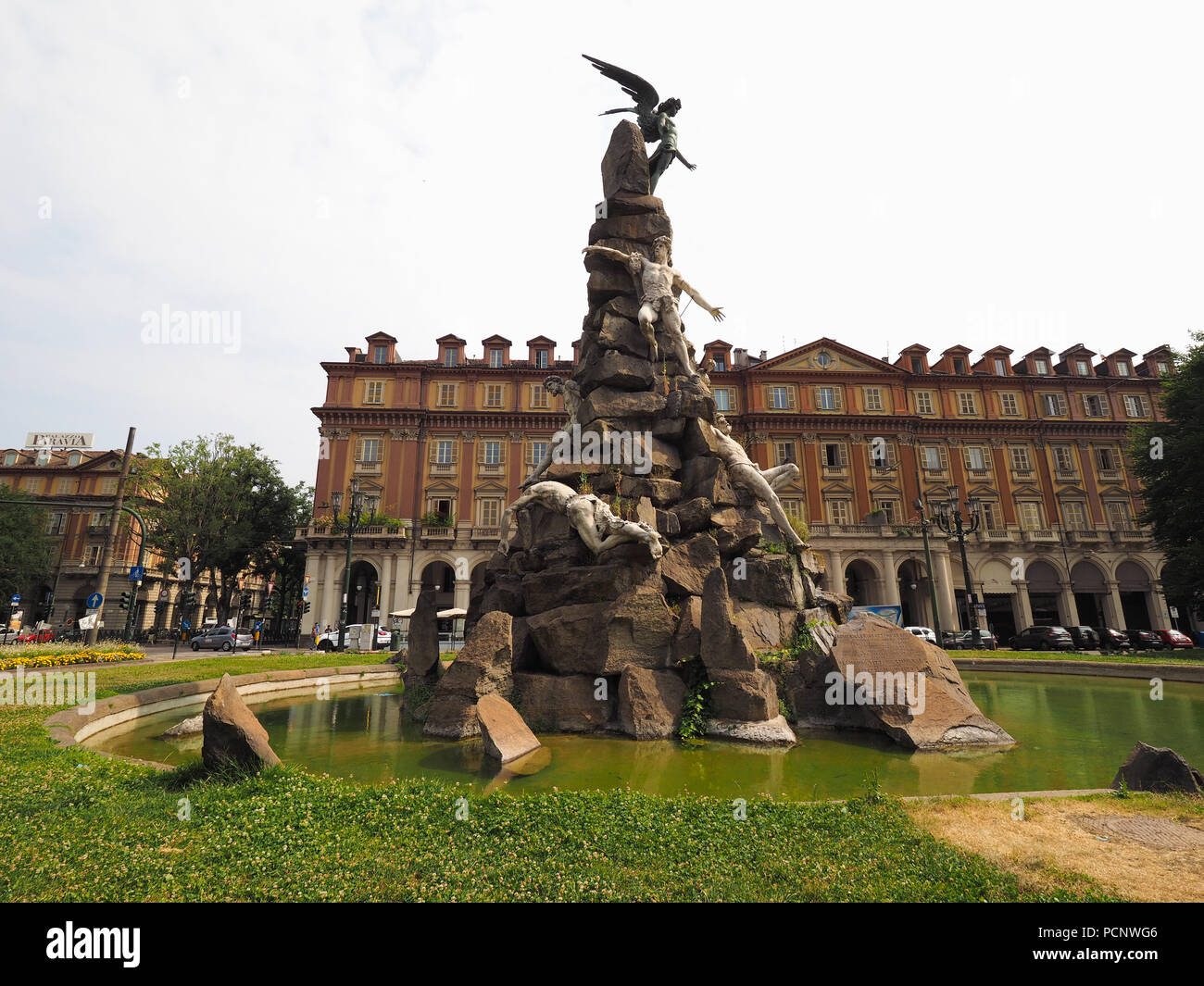 TURIN, ITALY - CIRCA JULY 2018: Frejus Tunnel Monument in Piazza Statuto Stock Photo