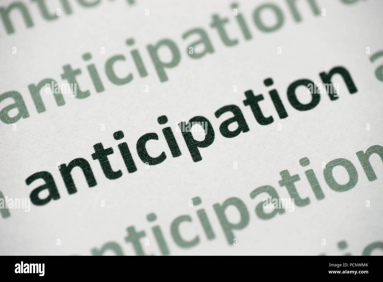 word anticipation printed on white paper macro Stock Photo