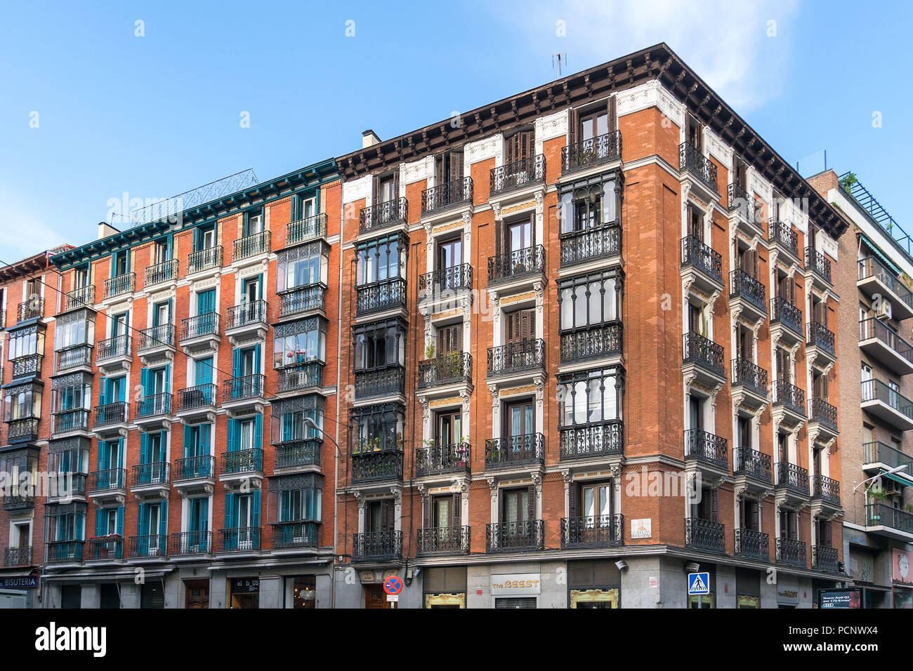 Madrid, Calle del Duque de Rivas, residential building, facade Stock