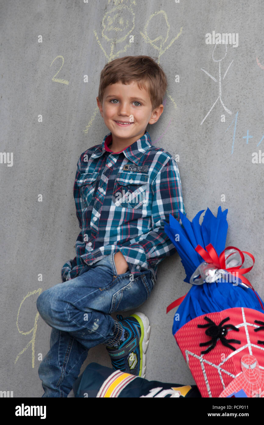 Boy with school cone Stock Photo