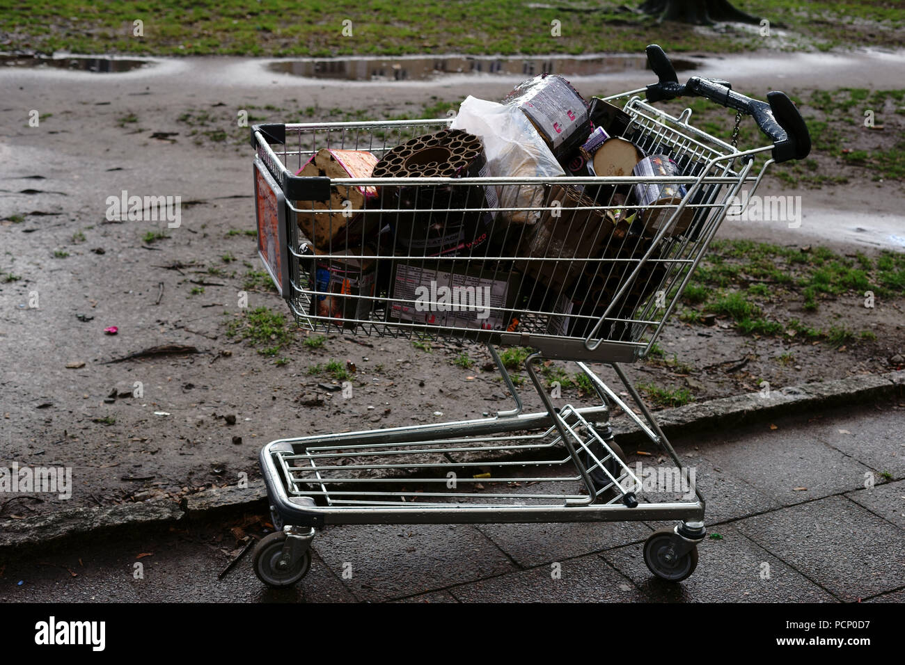 The remnants of garbage of the New Year's Eve celebration such as flash bangers and flares are