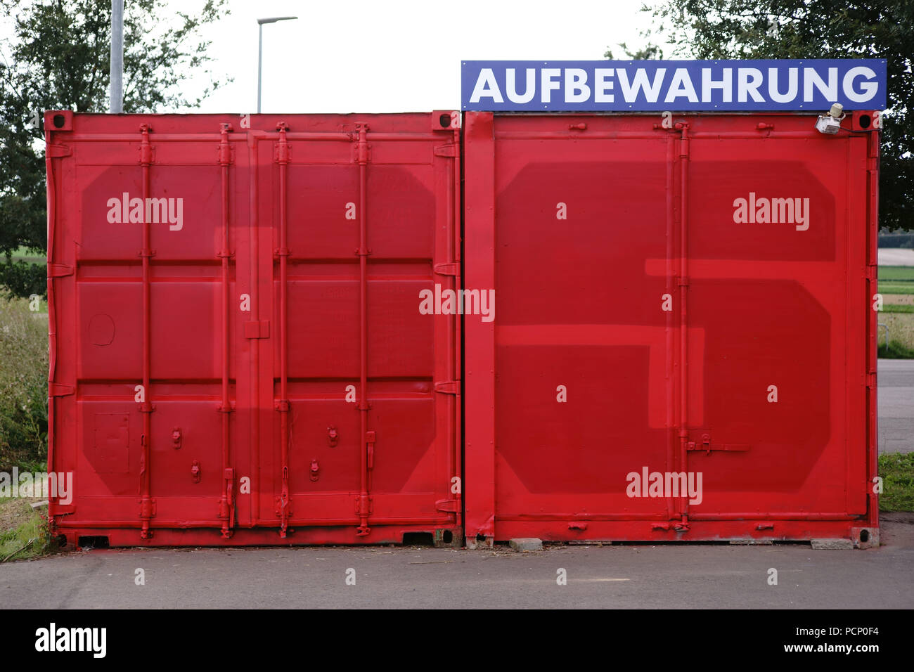 The front view of a cargo container of the 1. FSV Mainz 05 in the Opel Arena for storaging materials and valuable articles Stock Photo