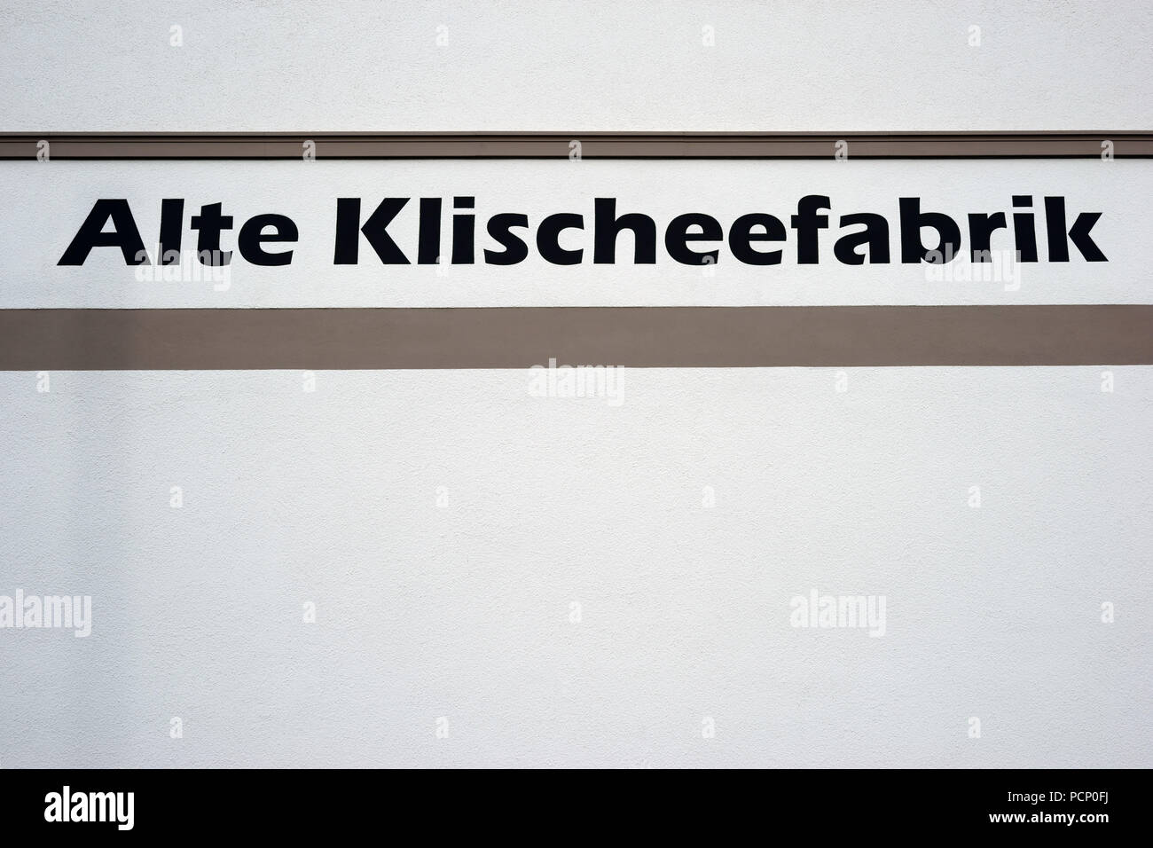 The lettering and the logo of the old Klischeefabrik, an apartment building in Darmstadt Stock Photo