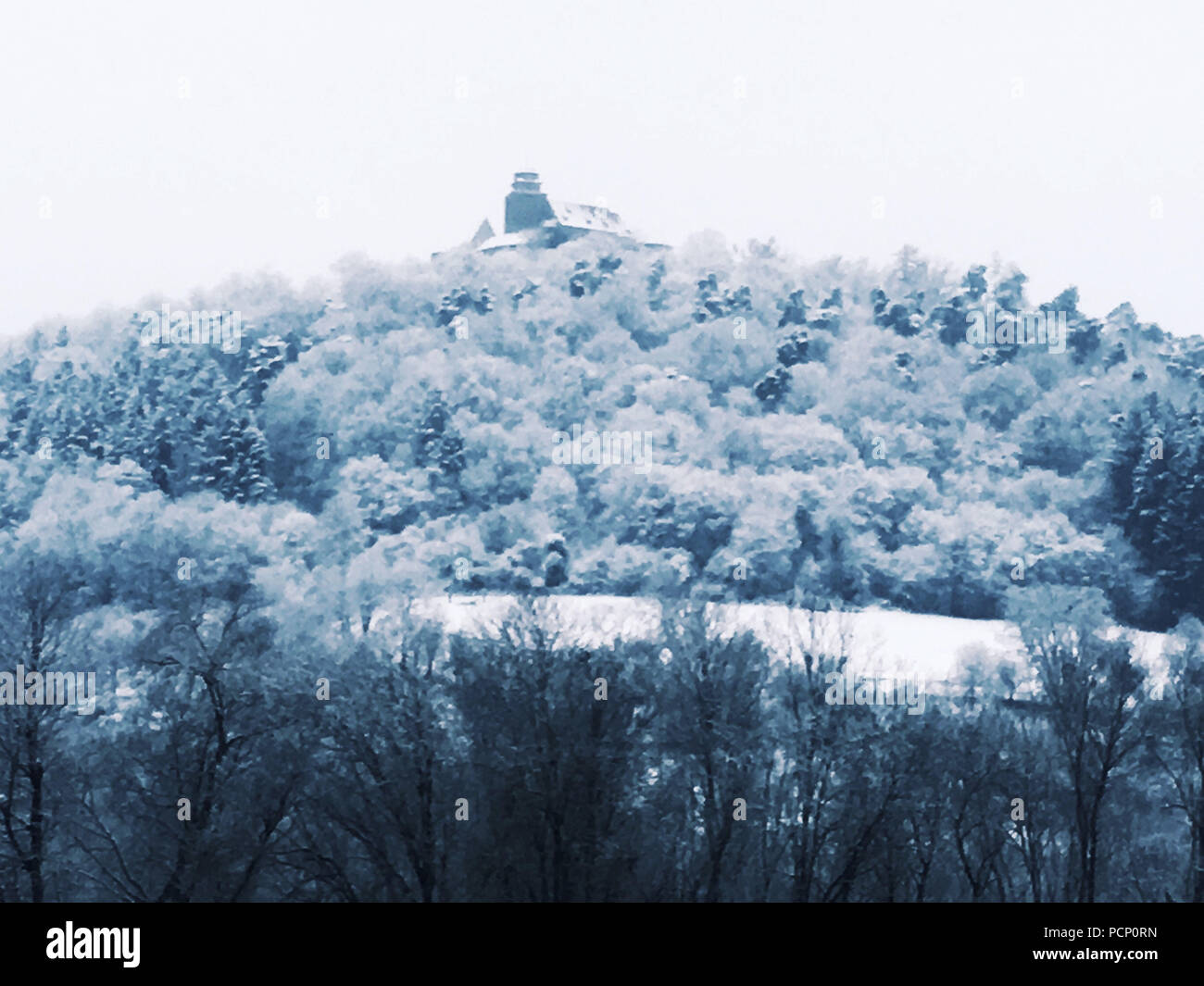 Winter Landscape In The Forest Of Odes With The Castle Of Breuberg Stock Photo Alamy
