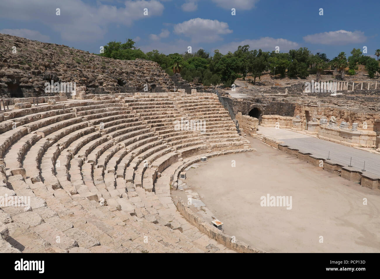 Remains of the 2nd century CE theater of the ancient Roman city Scythopolis in Beit Shean National Park, Israel Stock Photo