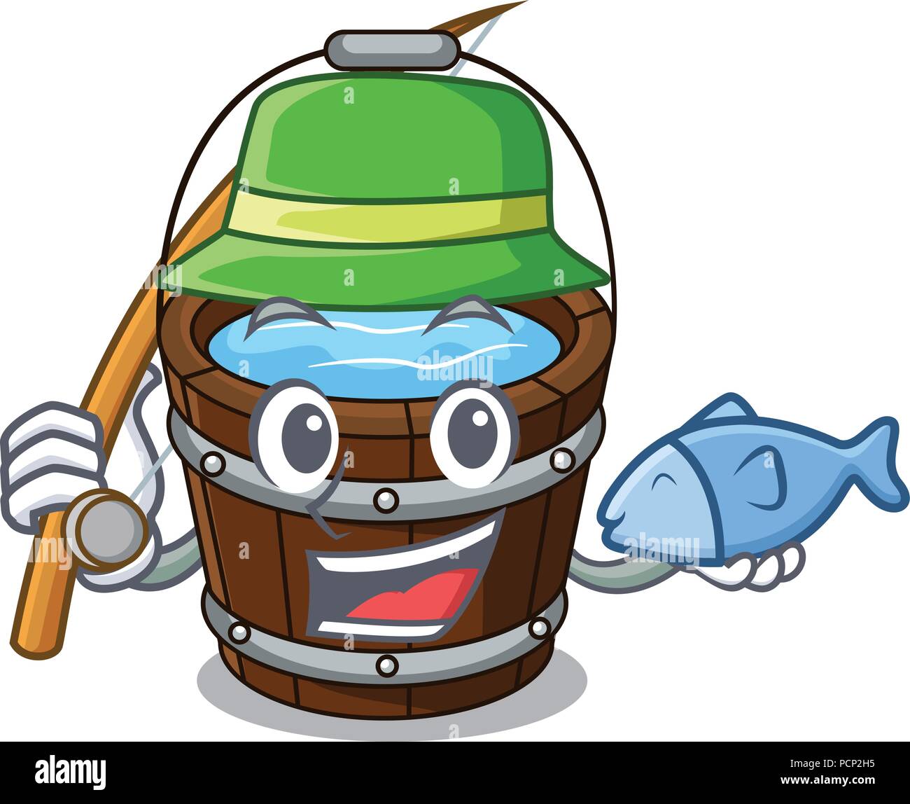 Fish Bucket Animation Fishing wooden bucket mascot cartoon Stock Vector Image & Art - Alamy