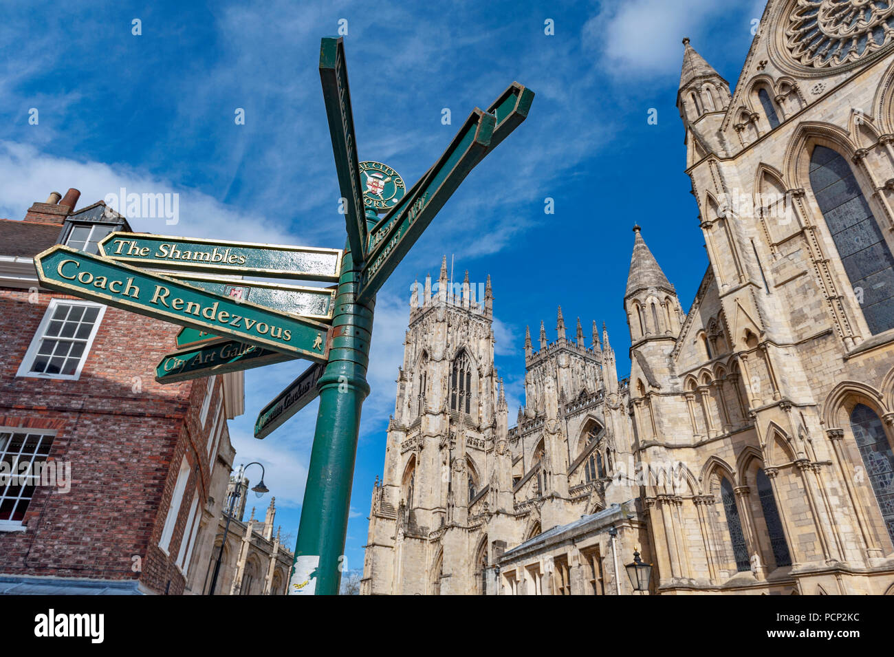 Direction signpost in front of York Minster, the historic cathedral