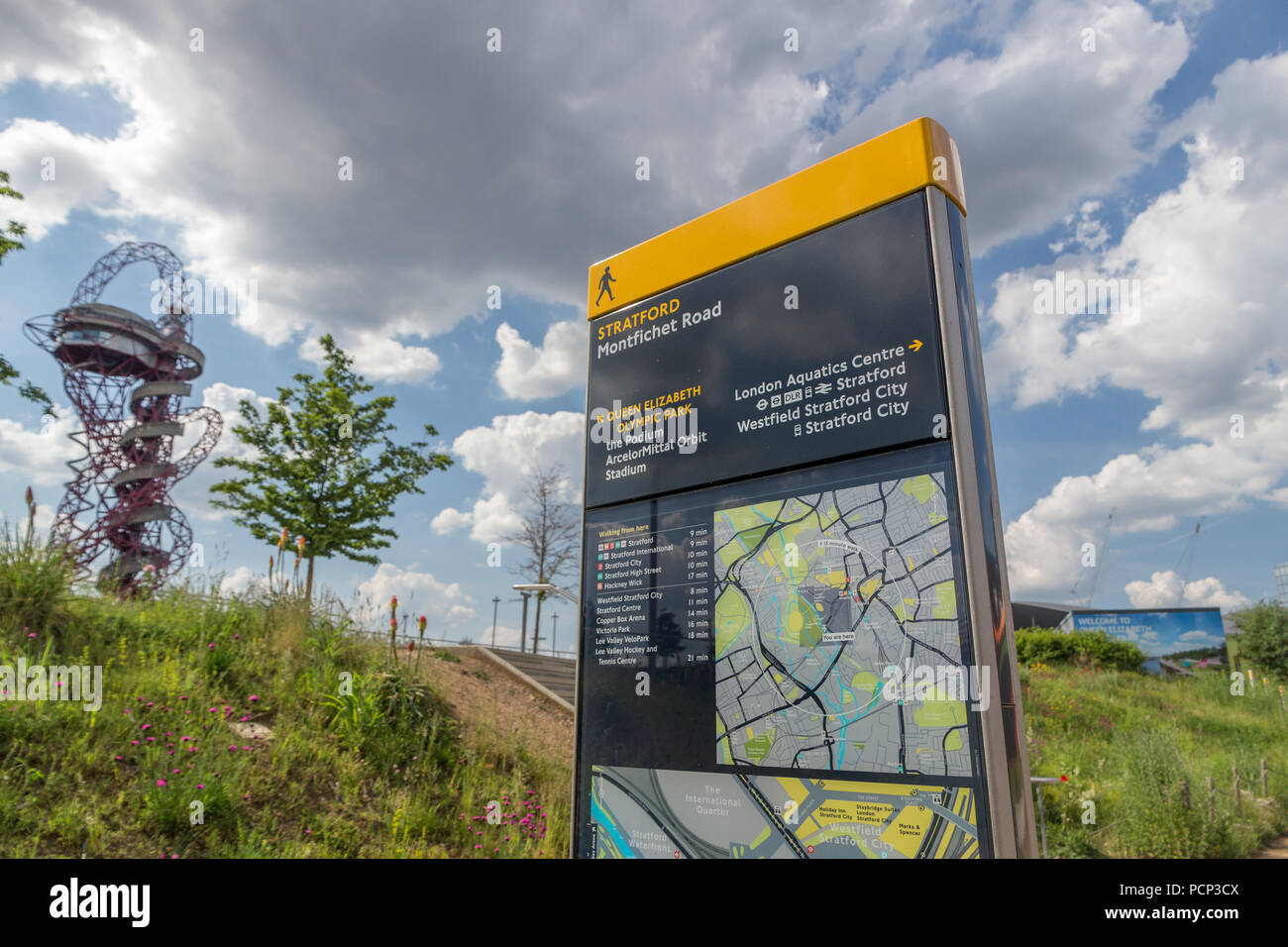 Sign for the Queen Elizabeth Olympic Park, Stratford, London ,England, United Kingdom, Europe Stock Photo