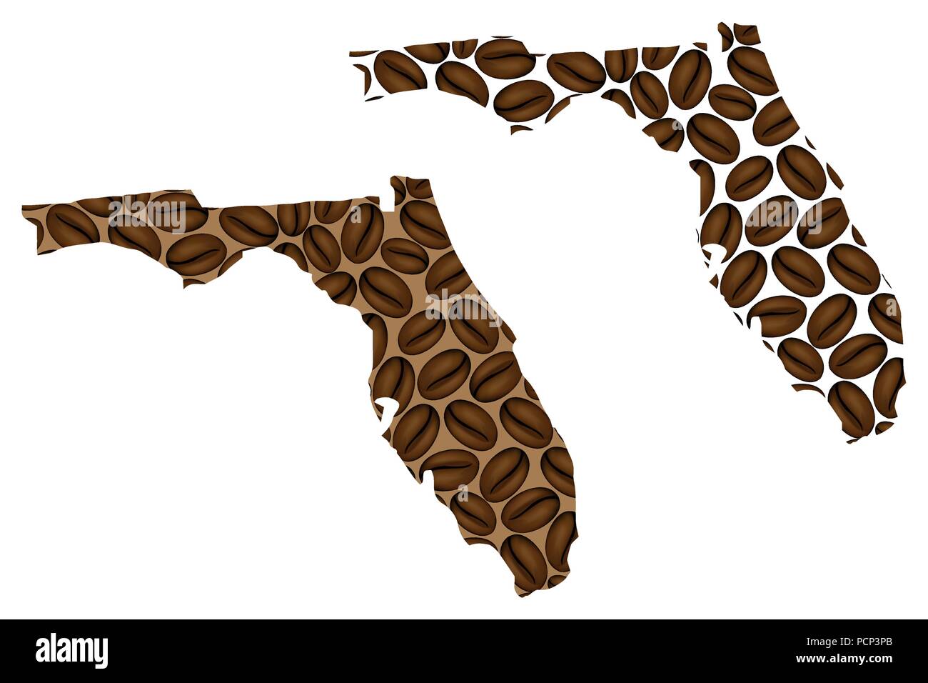 Florida United States of America - Florida United States Of America The Sunshine State Map Of Coffee Bean Florida Map Made Of Coffee Beans PCP3PB 