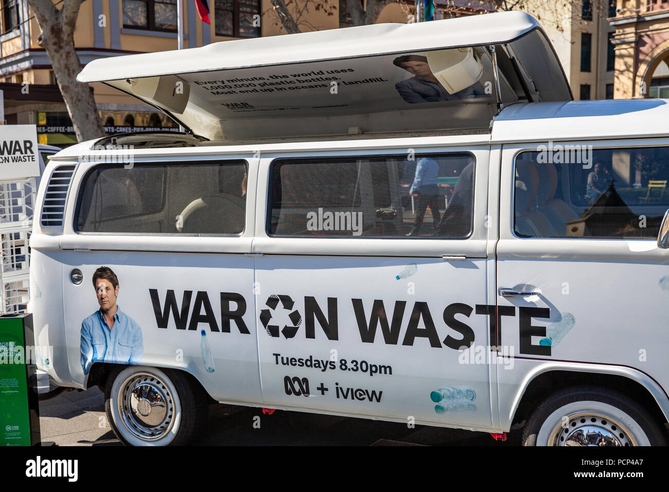 War on Waste an australian television program visits Parramatta to promote the recycling message and help people to reduce waste,Sydney,Australia Stock Photo