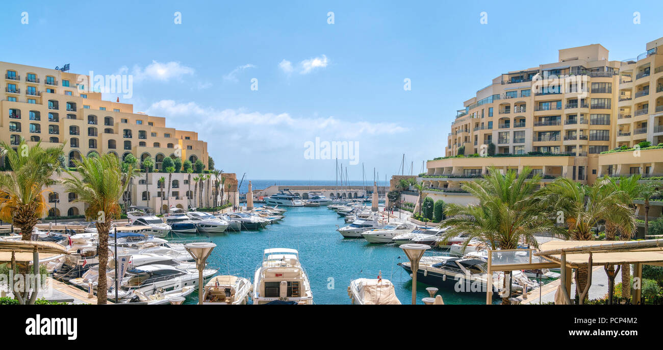 15 July 2018 St Julians, Malta. Elegant and picturesque Portomaso
