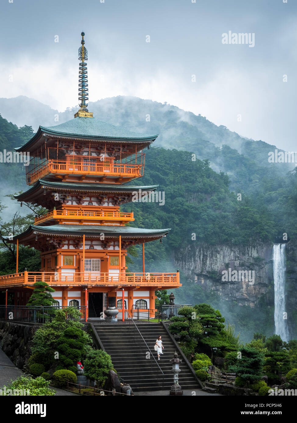 The pagoda of Seigantoji and Nachi no Taki waterfall in Japan Stock Photo