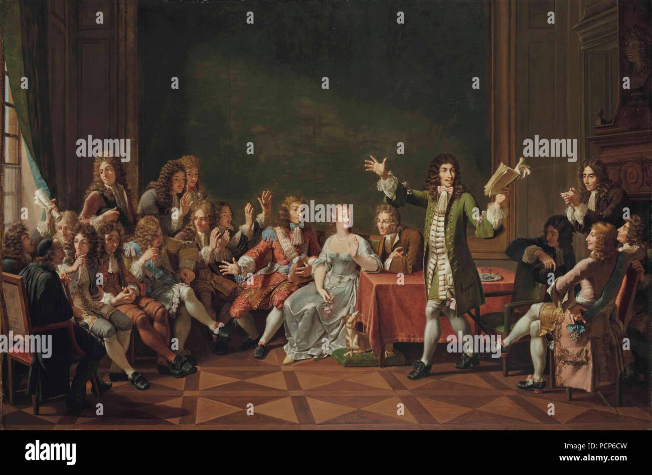 Molière reading from his comedy Tartuffe at the home of Ninon de L'Enclos, 1802. Stock Photo