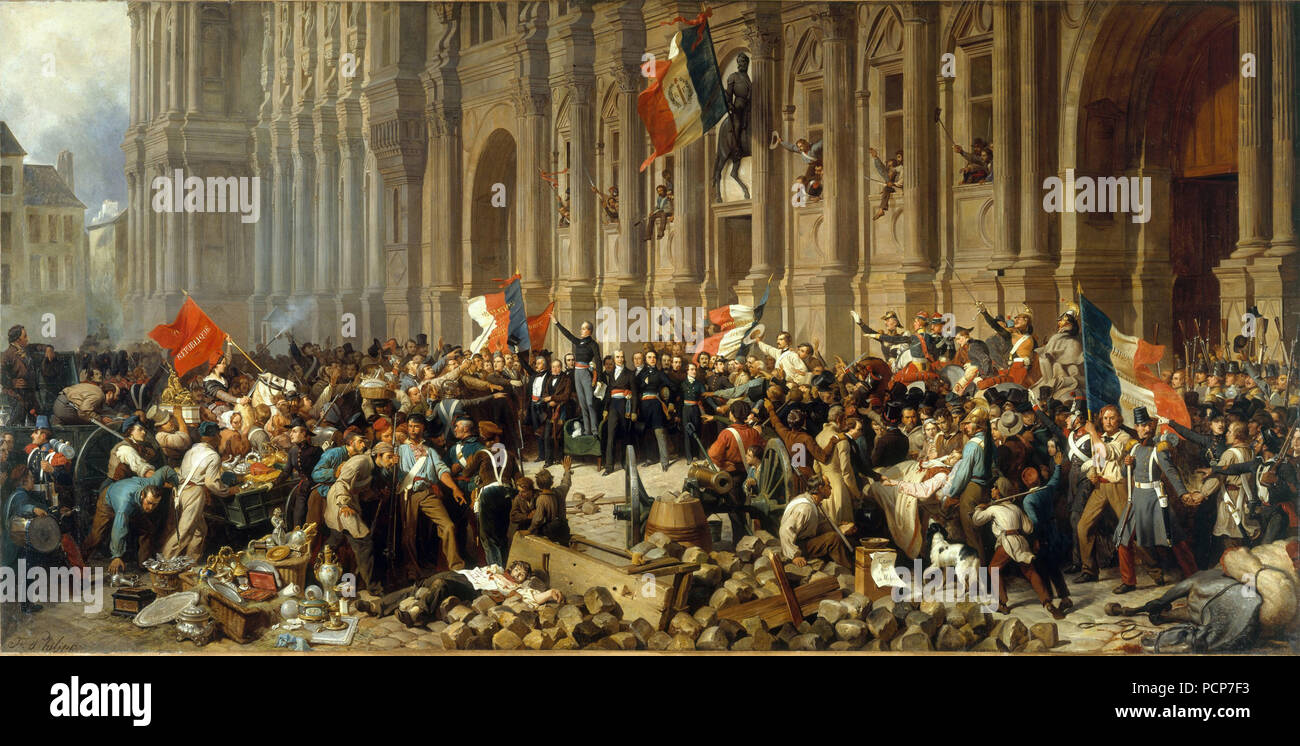 Lamartine in front of the Town Hall of Paris rejects the red flag on 25 February 1848. Stock Photo