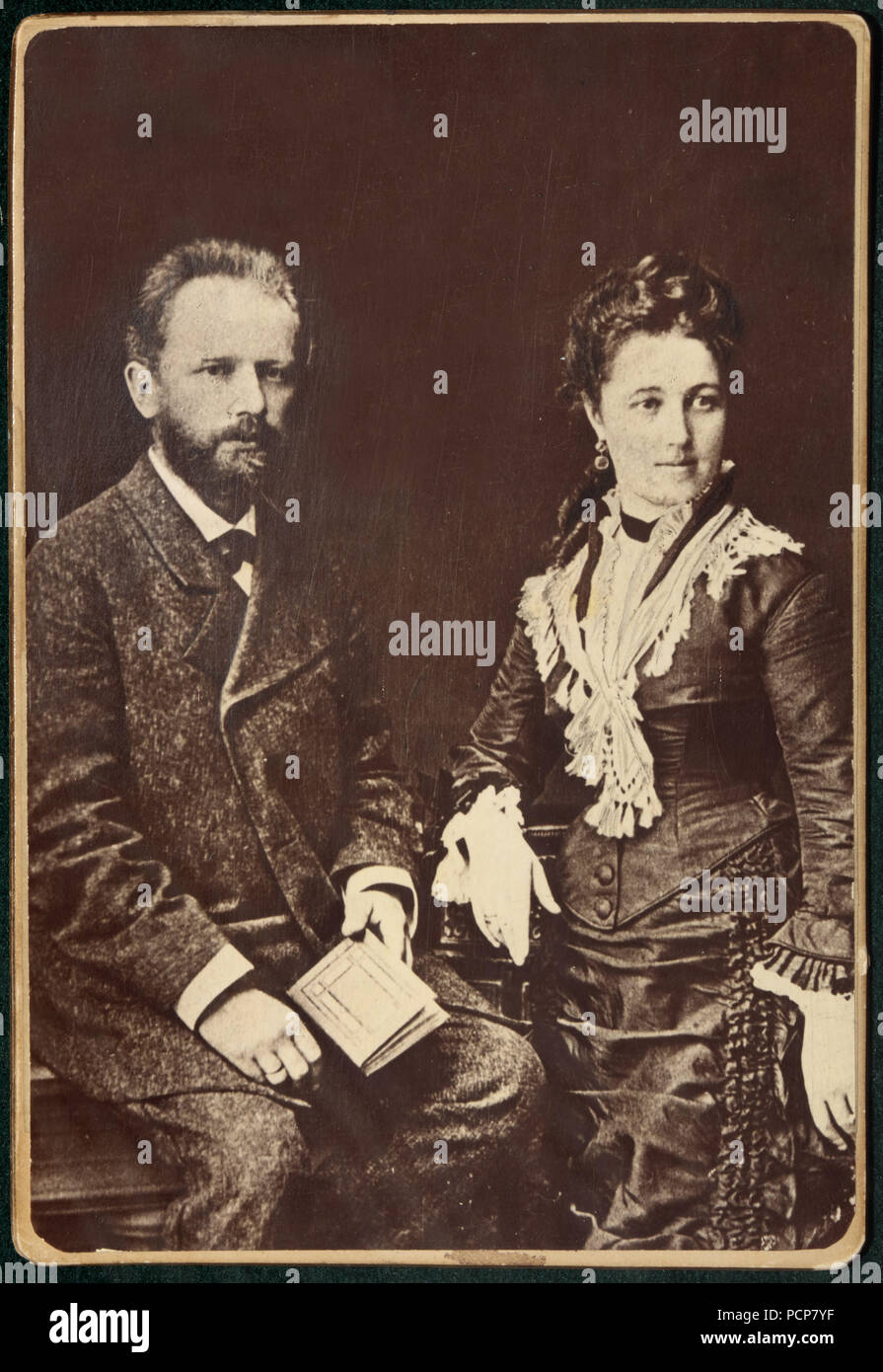 The composer Pyotr Ilyich Tchaikovsky (1840-1893) with his wife Antonina Miliukova, 1877. Stock Photo