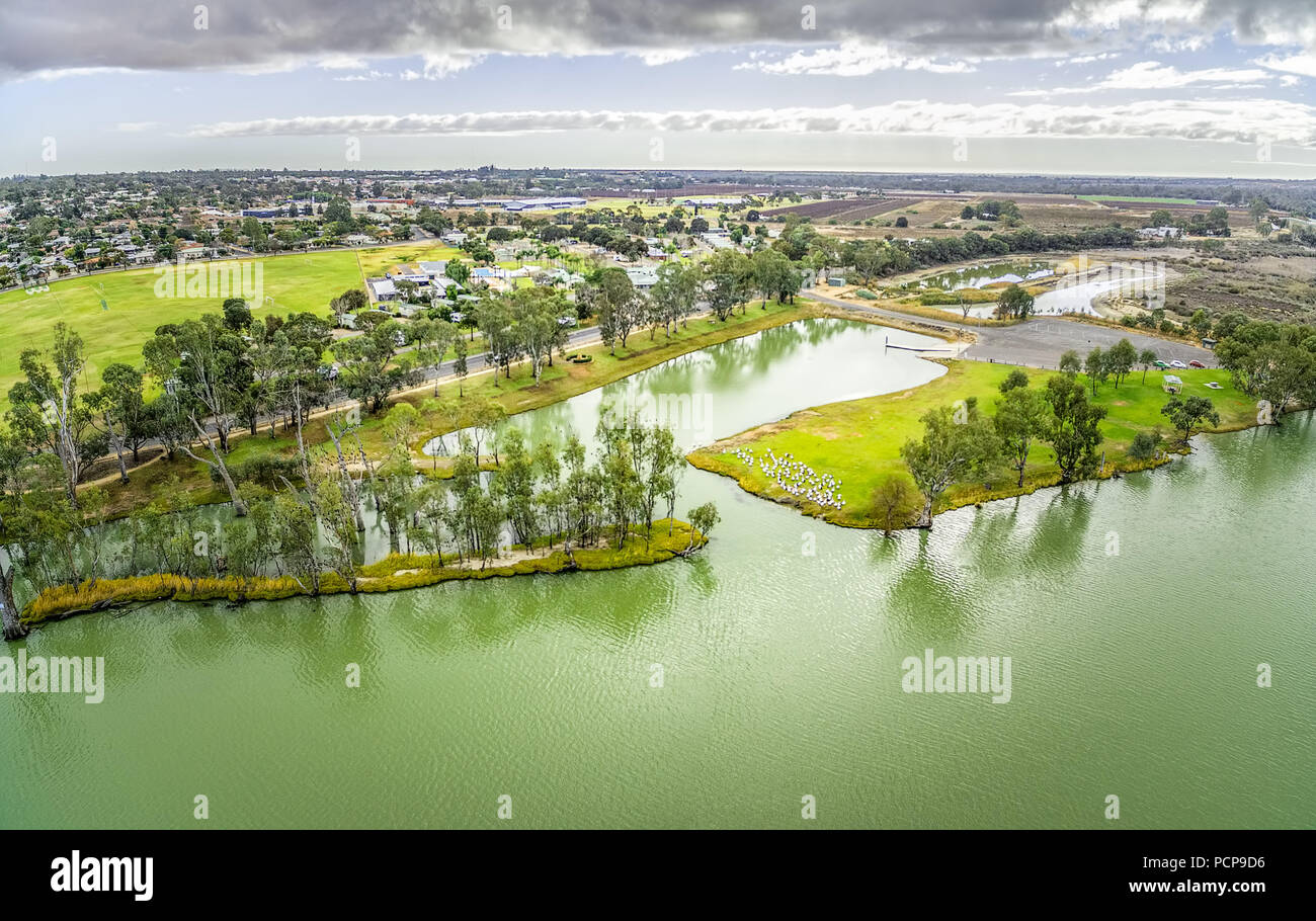 Murray River And Berri Town In Riverland South Australia Aerial