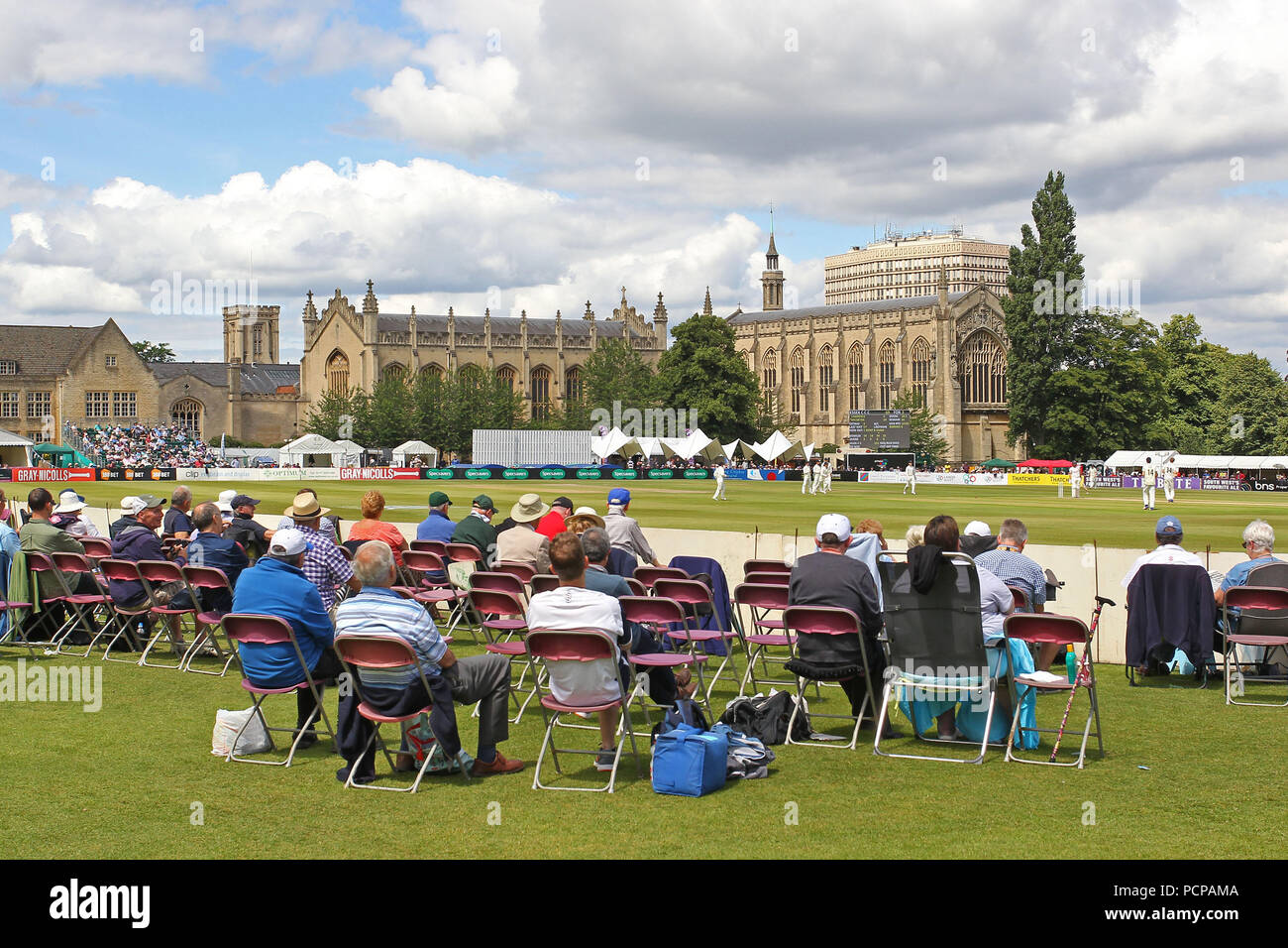 General view of play as spectators look on during Gloucestershire CCC vs Essex CCC, Specsavers County Championship Division 2 Cricket at Cheltenham Co Stock Photo