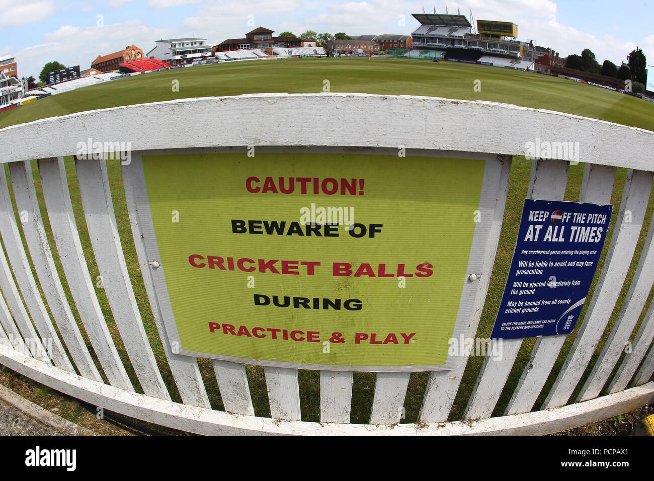 General view of Beware of Cricket Balls signage during Somerset vs